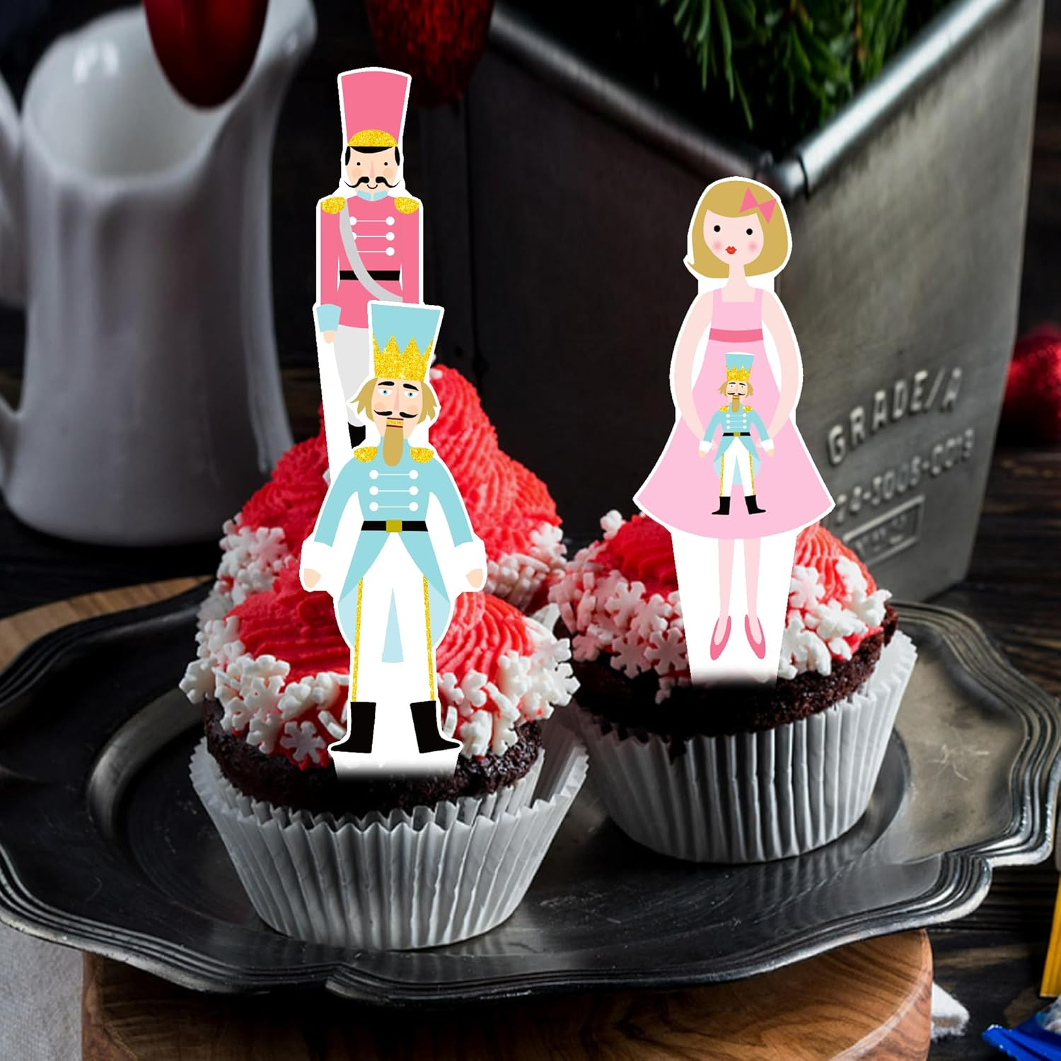 Nutcracker Party Cupcake Decorations 48Pcs Nutcracker Christmas Cupcake Toppers Nutcracker Party Cupcake Picks Christmas Ballet Theme Cake Topper for Winter Holiday Party Dessert Supplies image number 3