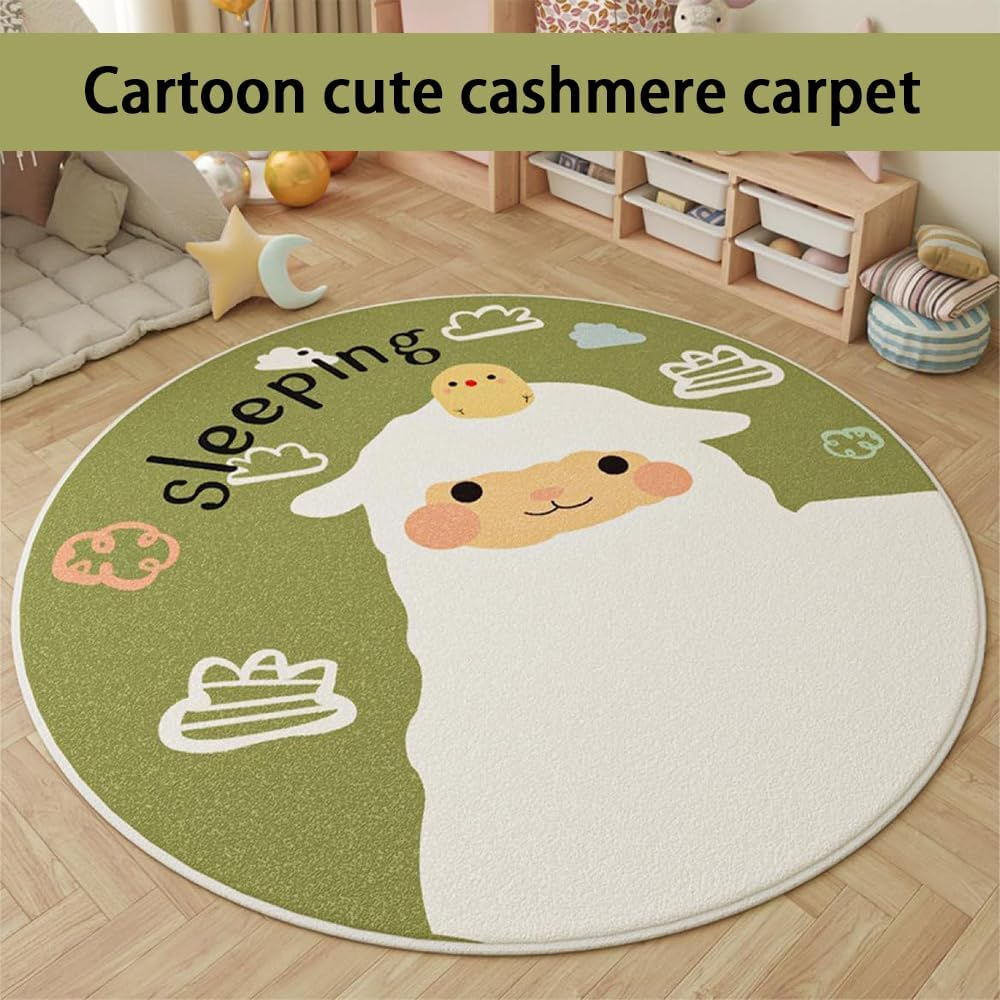 Round Kids Play Rug &ndash; Cute Animals Playmat with Zoo Theme, Super Soft Plush Non-Slip Area Rug, Washable Crawling Floor Mat for Kids Room, Bedroom, Playroom, Nursery (Green) image number 4