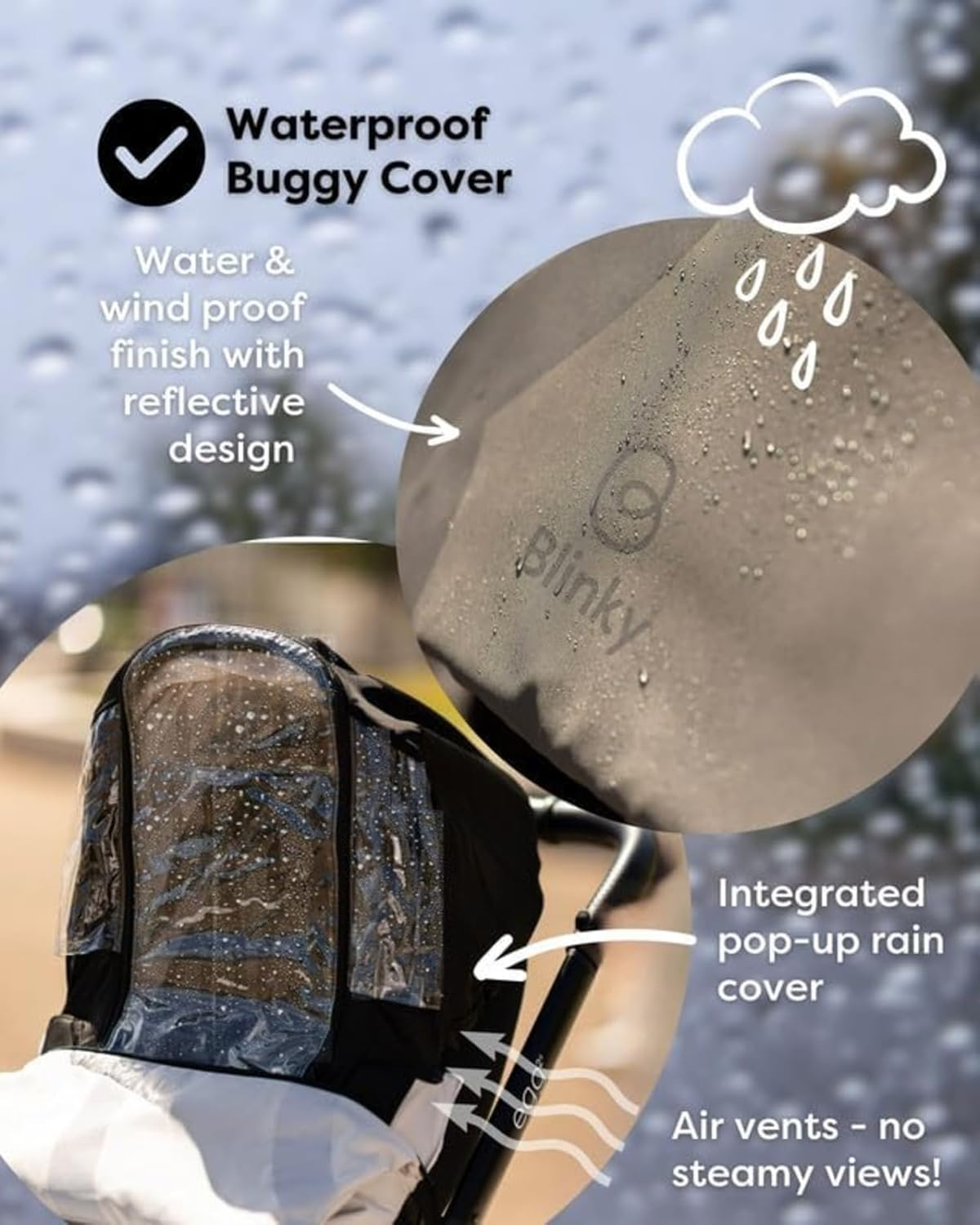 Blinkywarm 5 in 1 All Weather Buggy Buddy Universal Stroller Footmuff Rain Cover Sunshade Breathable Fleece Lined Cosy Toes Pushchair Accessories Waterproof Milk image number 4