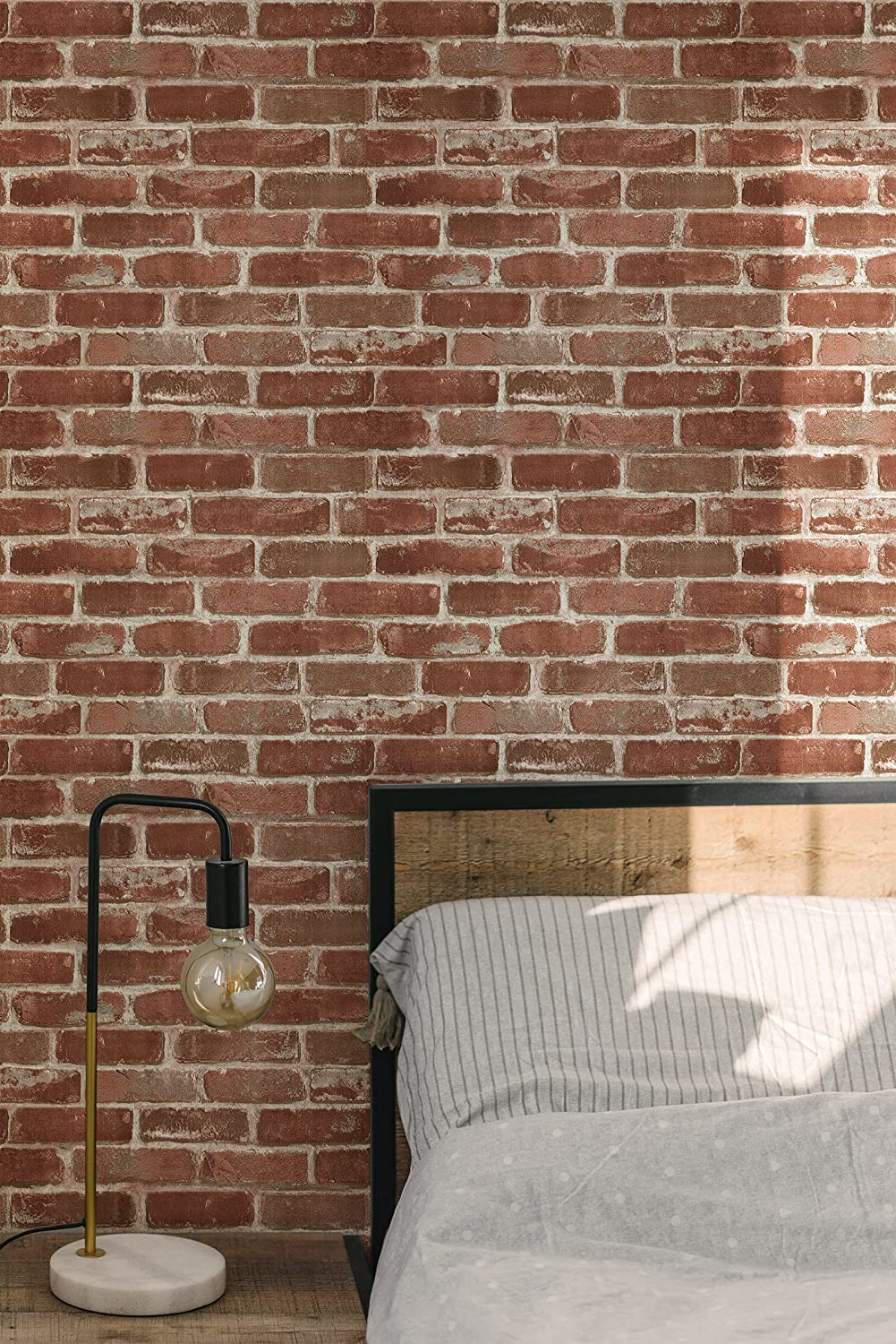 Hopeak Red Brick Wallpaper Self-Adhesive Peel and Stick Wallpaper Waterproof and Removable Good for Home Decoration and Furniture Renovation 17.5 X 394 Inches image number 2