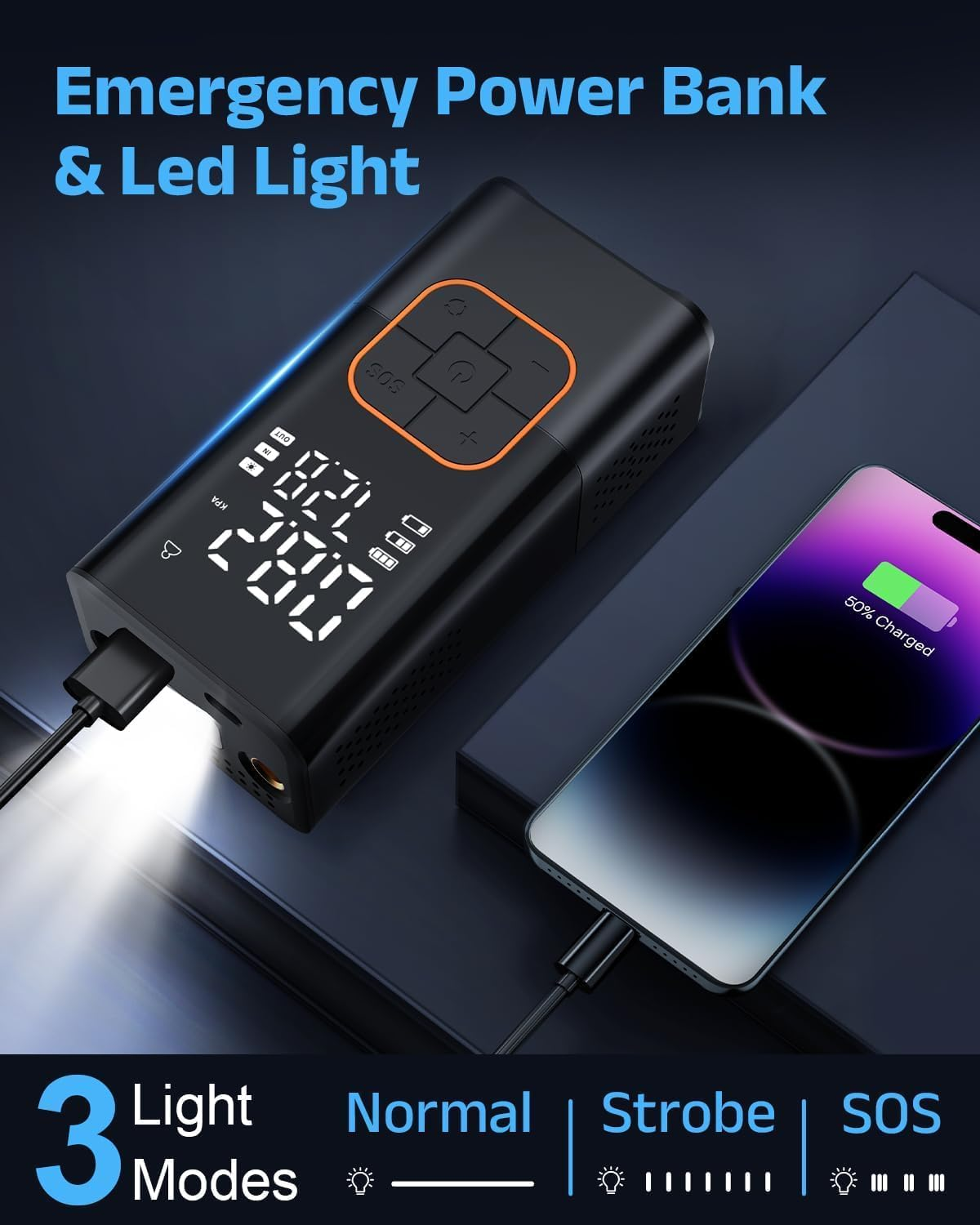 Cordless Tyre Inflator Air Compressor, Electric Bike Pump & Car Tyre Pump with Digital Pressure Gauge 150 PSI, Dual Values Display, LED Light, Portable Tyre Inflator for Car/Bicycle/Motocycle/Ball image number 2