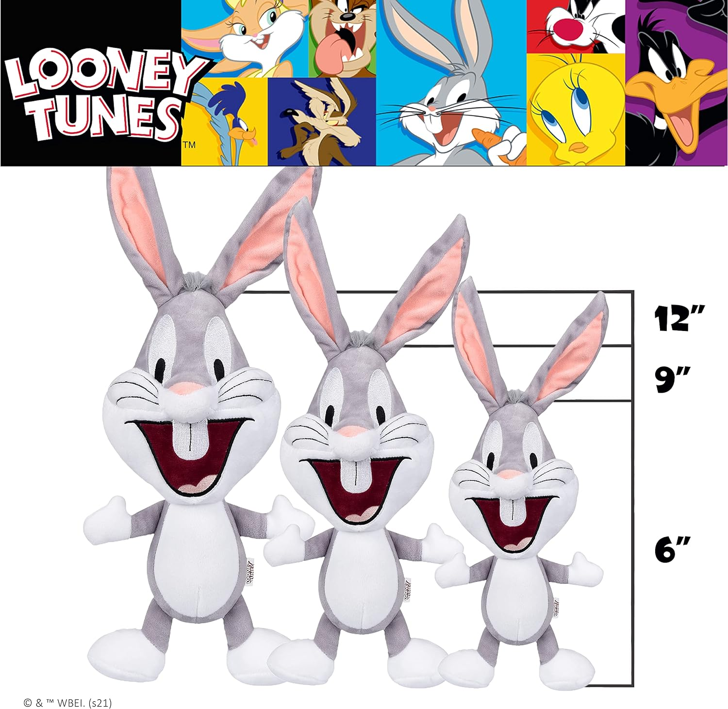 LOONEY TUNES for Pets Bugs Bunny Big Head Plush Dog Toy | Stuffed Animal for Dogs, Plush Figure Dog Chew Toy, Officially Licensed from Warner Bros - 12 Inch Jumbo Size Dog Toy image number 6