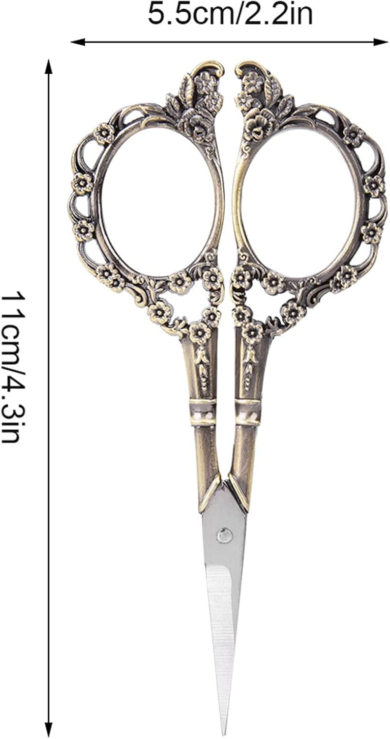 1Pc Vintage Flower Pattern Scissors Needlework Embroidery Stainless Steel Tailor Scissors Small Sharp Sewing Scissors Stainless Steel Sewing Scissors for Art Work (Bronze Plating) - Gold image number 3