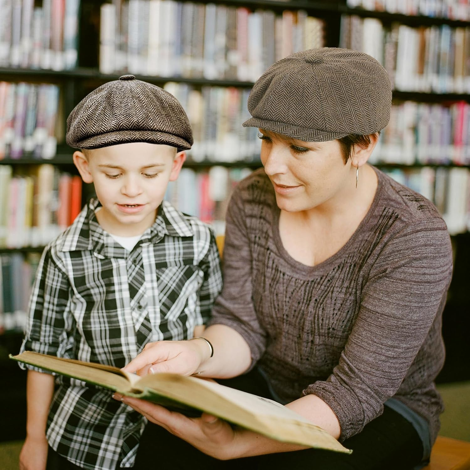 Unisex Parent-Child Beret Cap Tweed Flat Cap Octagonal Newsboy Gatsby Peaked Cap image number 5