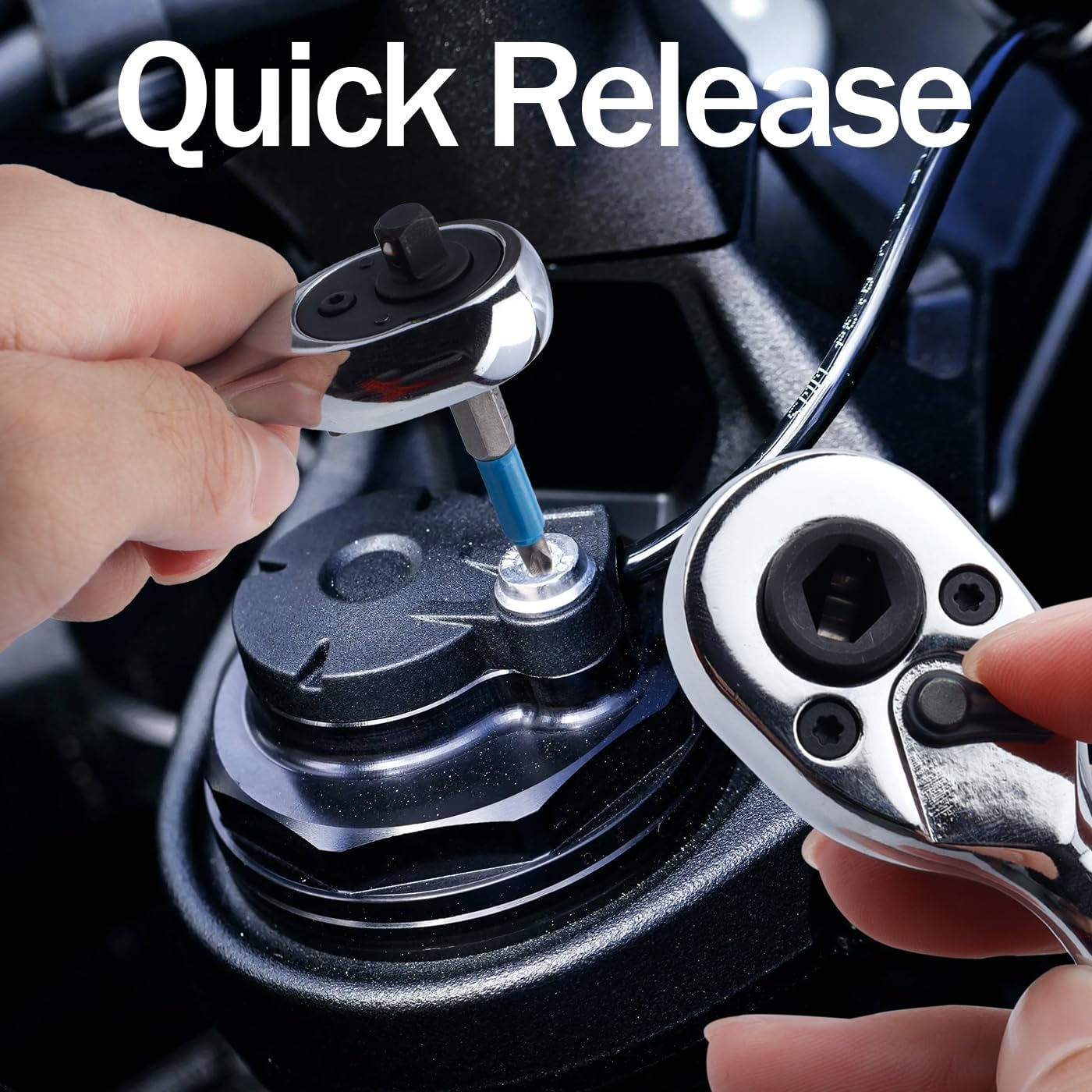 Bestgle Stubby Ratchet Wrench, Small Mini Ratchet Socket Wrench Quick-Release 1/4 Inch Dual Socket and Bit Driver Head Ratcheting Wrench Spanner with Reversible Switch for Tight Space image number 3