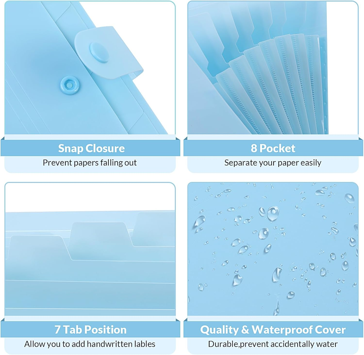 SKYDUE Expanding File Folder with 5 Pockets, Accordion File Organizer,Portable Receipt Paper Documents Organizer,Letter Size Filing Folder School Office Supplies,Lightblue image number 4