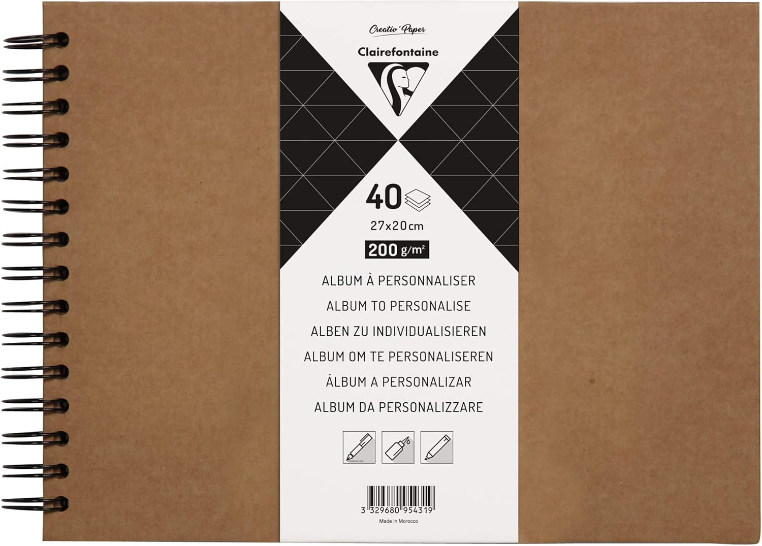 Clairefontaine - Ref 95430C - Kraft Landscape Album to Decorate (40 Sheets of Paper) - 32 X 24Cm Sized, 200Gsm Kraft Paper, Wirebound Spine - Plain Kraft Cover image number 2