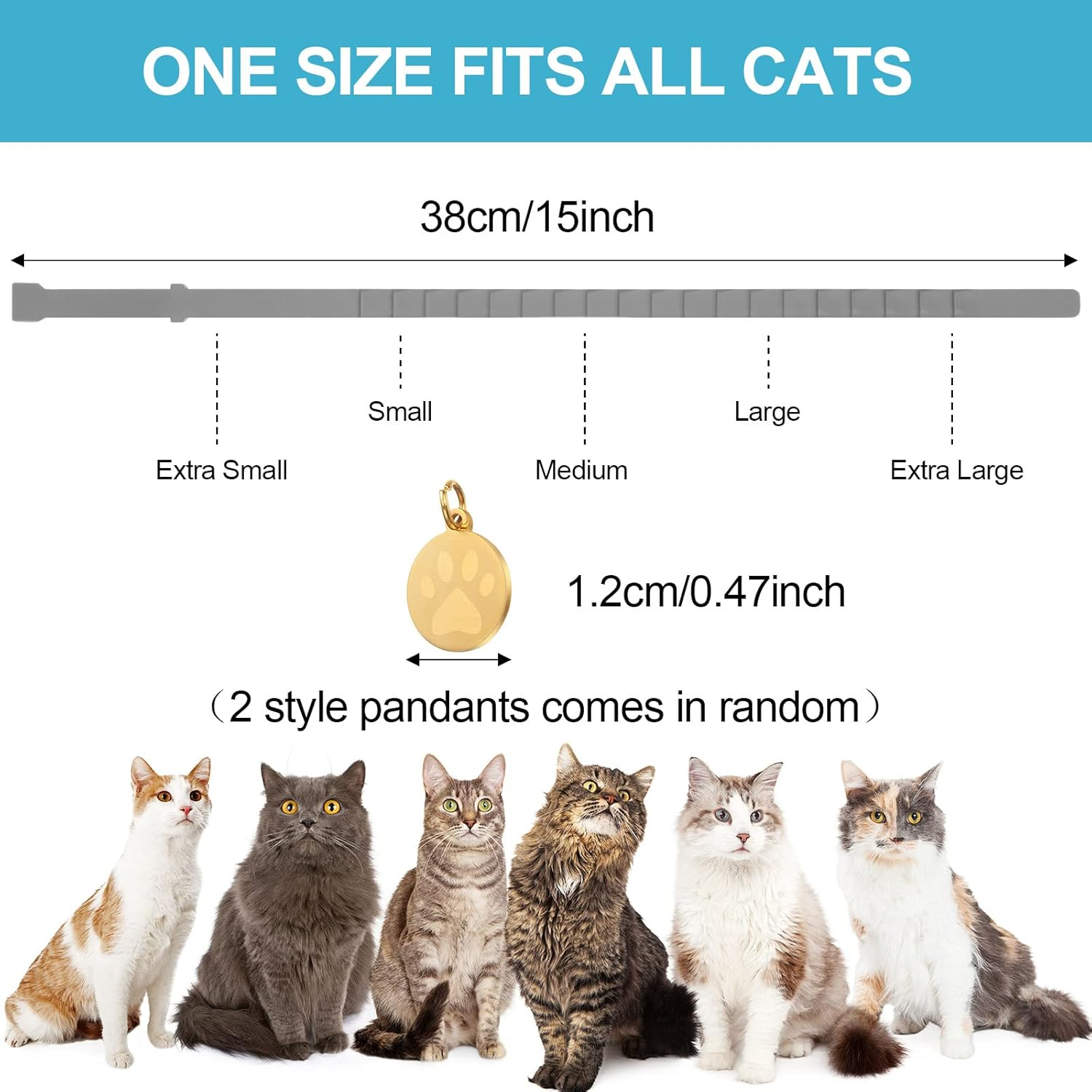 4 Pcs Cat Calming Collar Adjustable Lavender Scent Relaxing Cat Collar with 2 Pendant for Puppies Reduce Stress Aggression Anxious, up to 15 Inches(Grey, Silver) image number 6