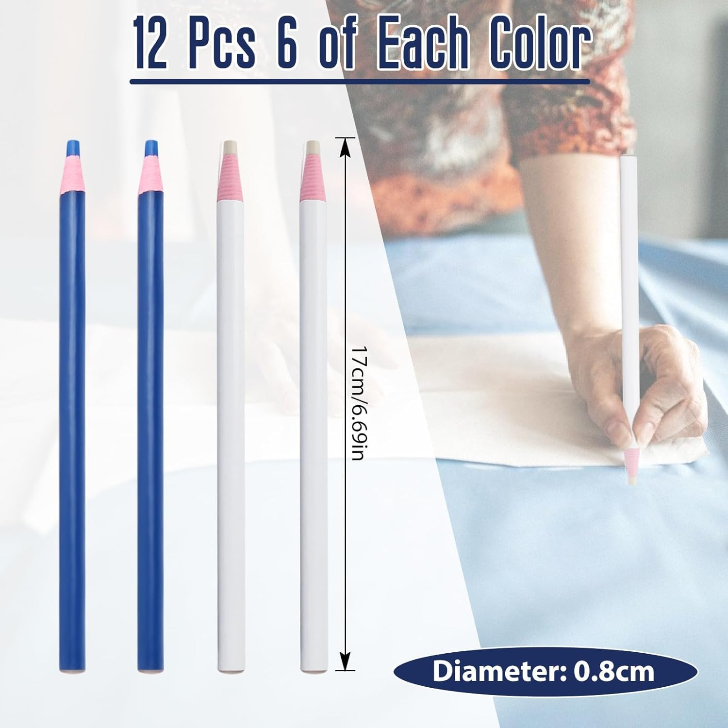 Sewing Mark Chalk Pencils, 12Pcs Tailor'S Chalk Pens Sewings Marking Pencil, Sewings Marker Tracing Pencil,Sewing Marking Tailor Pencils for Fabric image number 3