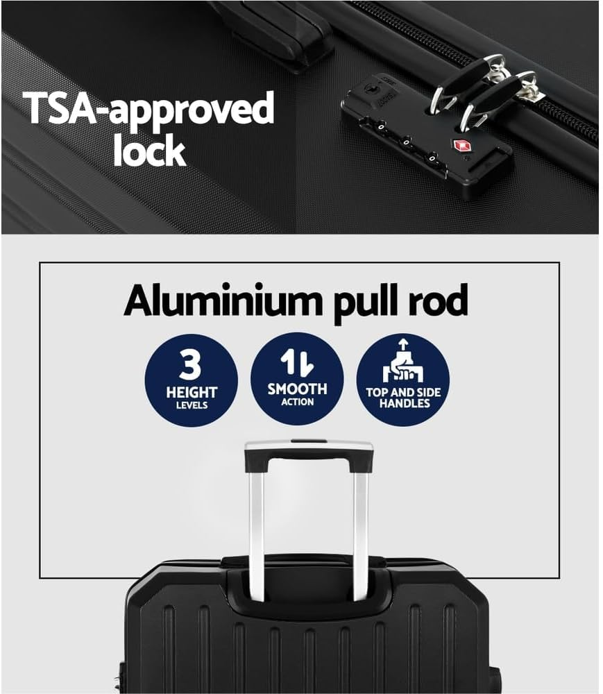 Wanderlite Luggage, Trolley Suitcase Hand Luggages Hard Case Shell, Travel Strap Bag Carry on Storage Adult Kids Lightweight Roller TSA Lock Dual Wheels, Black image number 1