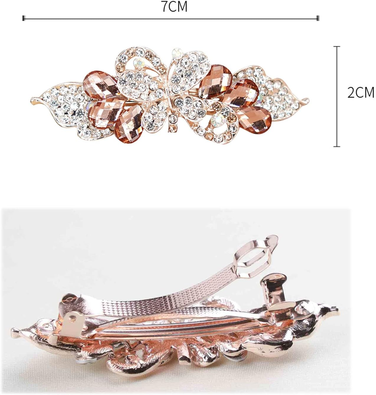 Tseenyi Crystal Farfalla Hair Clip Rhinestone Wedding Hair Clip Shiny Bridal Crystal Decorative Hair Clip Gold Bow Crystal Hairpin Women and Girls (Champagne Crystal) image number 3