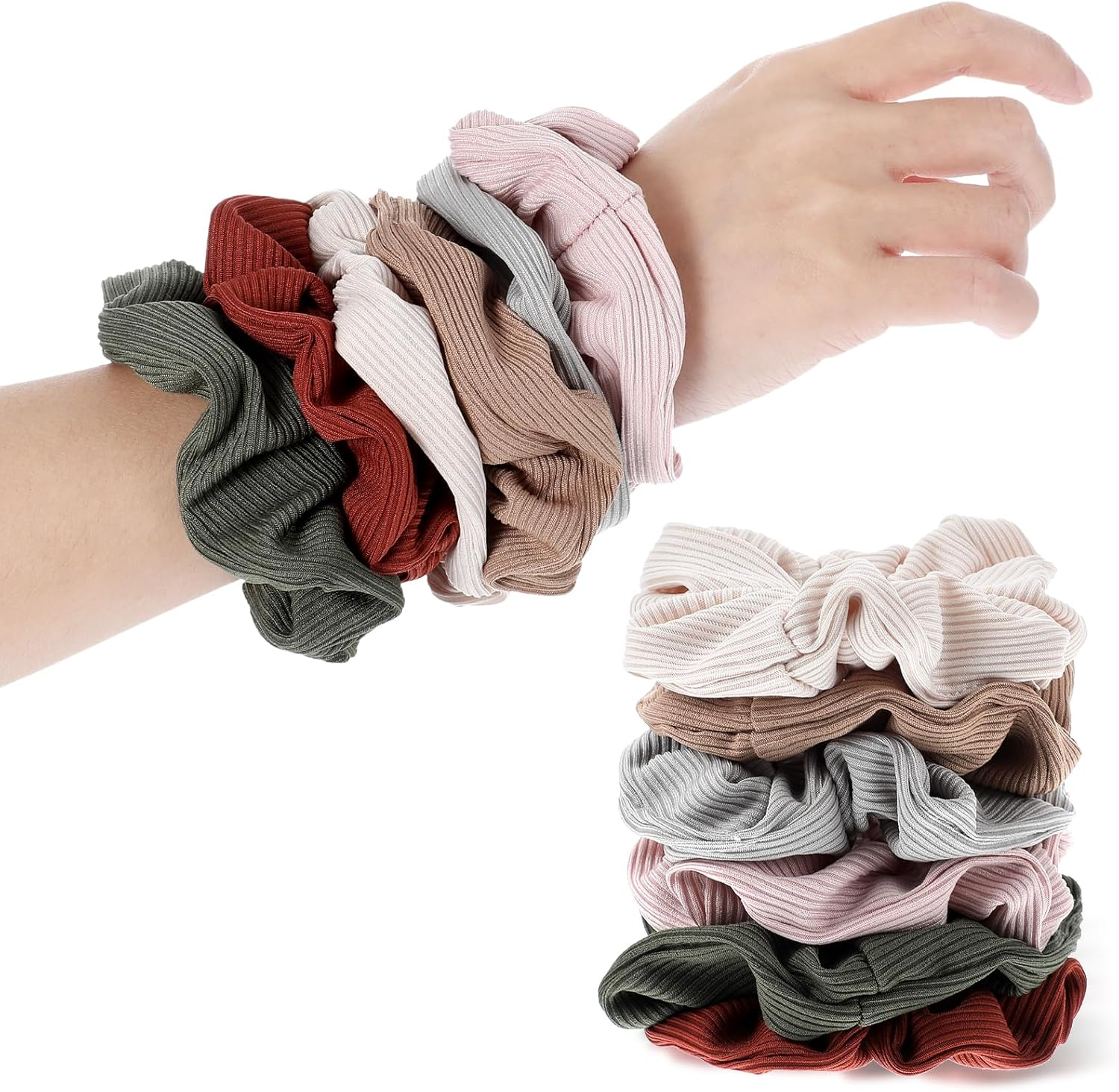 Wanmu 6 Pcs Colorful Hair Scrunchies for Women Girls, No Crease Soft Elastic Hair Ties, Cute Big Cotton Scrunchies for All Hair-Types No Damage (6 Color)