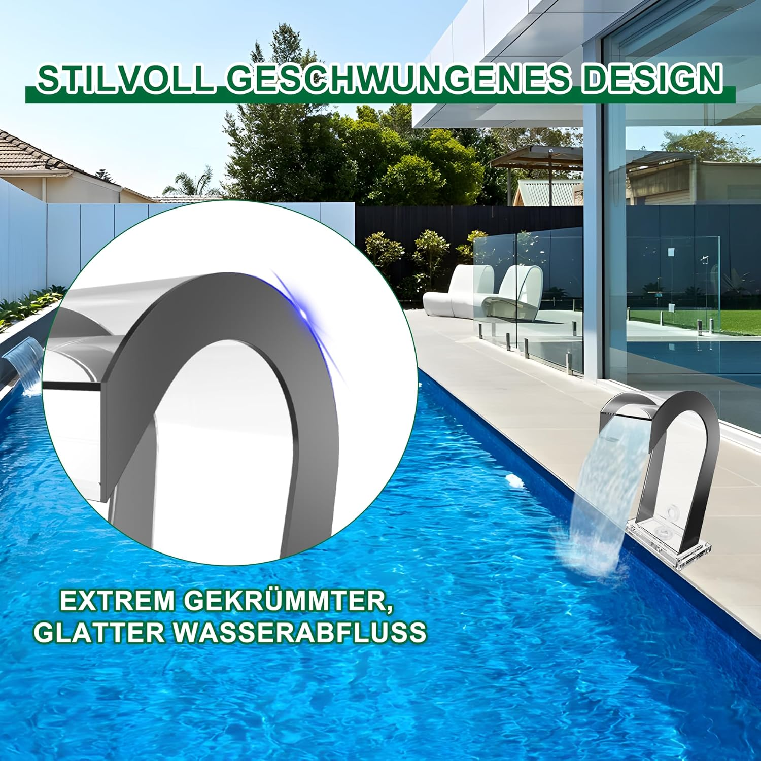 Waterfall Spillway Acrylic Pool Fountain Curved with Accessories, Pond Waterfalls S-Shaped Outdoor Water Spillway Fountains Kit for Garden Patio Swimming Pool Decoration-42Cm Height image number 2