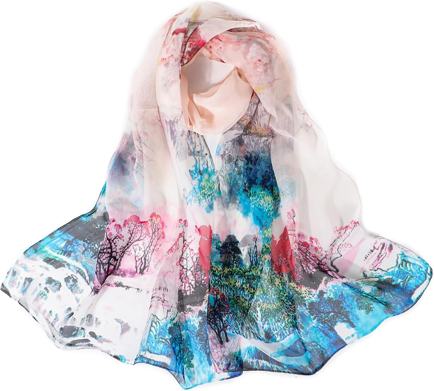 Lamca Chiffon Scarf - Ladies Scarves Lightweight Floral Print Scarf for Women UK