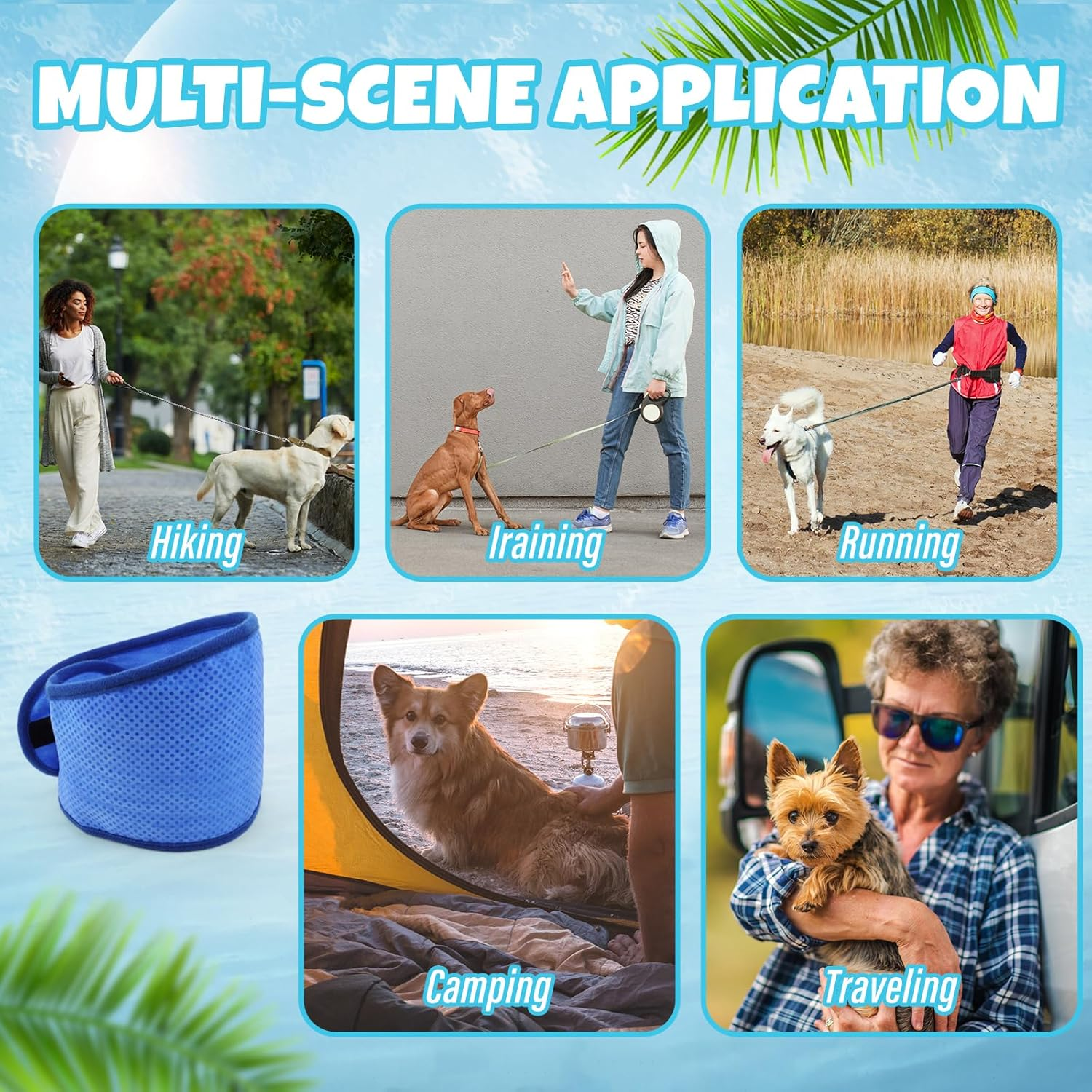 2 Pack Dog Cooling Bandana, Instant Dog Cooling Scarf, Adjustable Cooling Collar for Small Medium Large Summer (Blue, M)