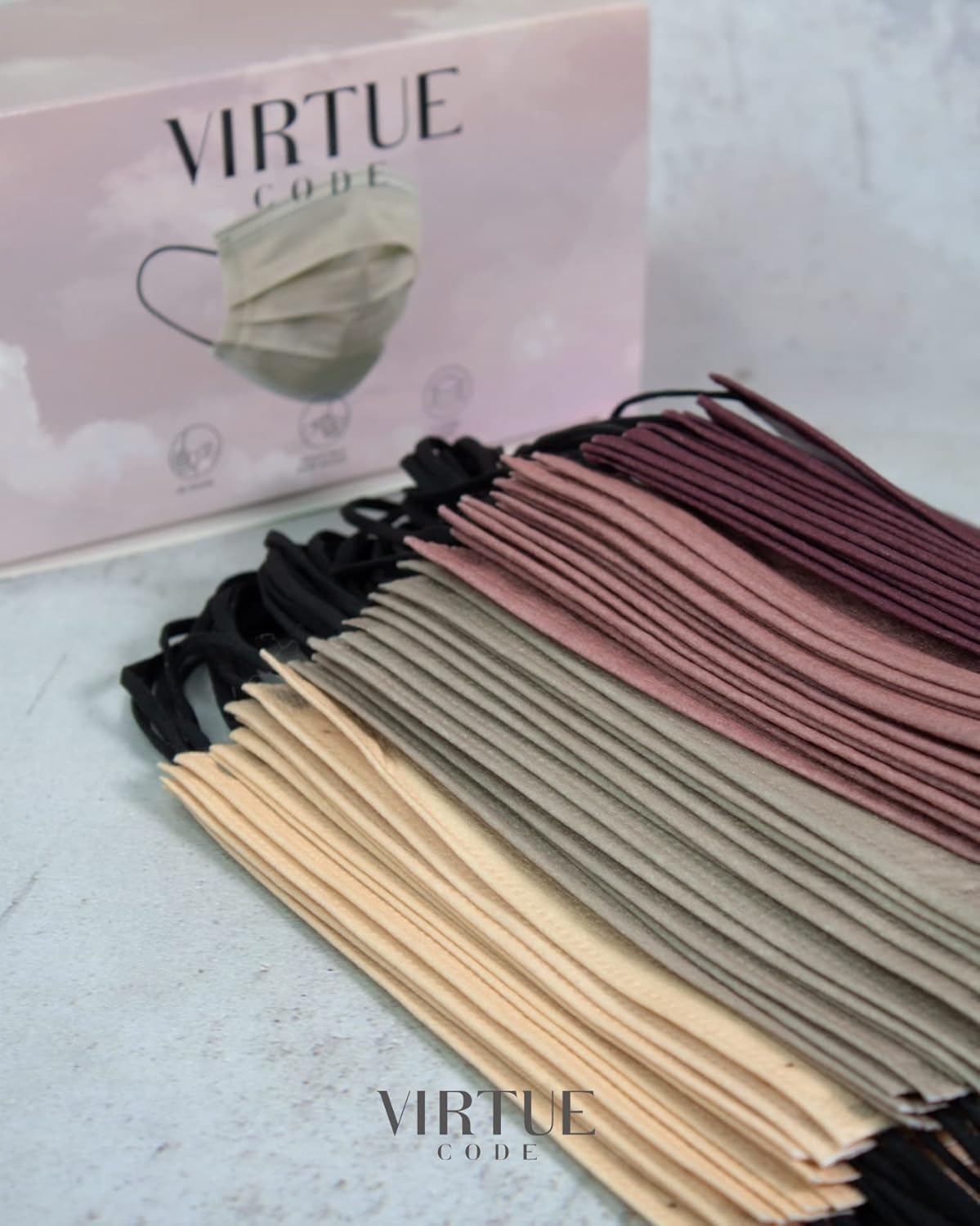VIRTUE CODE 50 Disposable Face Masks for Men and Women. Face Mask with Elastic Ear Loops image number 3