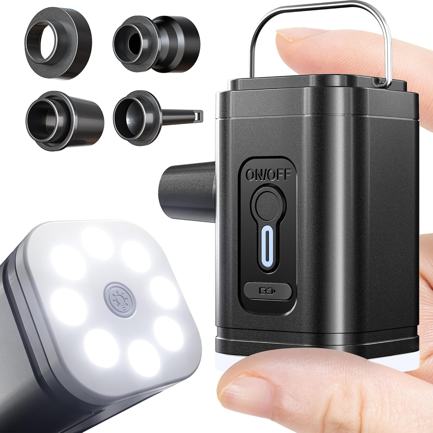 Portable Air Pump - Electric Air Mattress Pump for Inflatables, Mini USB Rechargeable Quick Inflate Deflate with Camping Light for Pool Floats, Vacuum Storage Bags, Air Bed, Swimming Rings