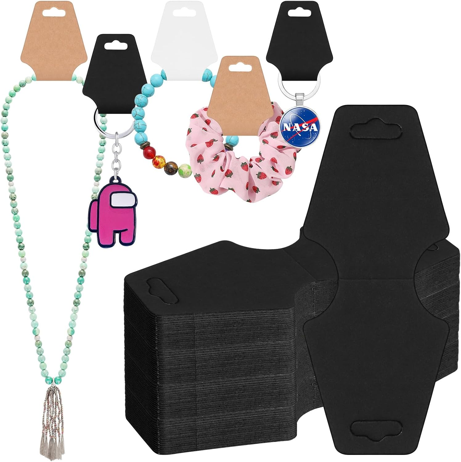 Tanstic 200Pcs Necklace Display Cards, 1.96 X 4.72 Inch/50 X 120Mm Bracelet Keychain Earring Kraft Paper Packing for Jewelry (Brown)