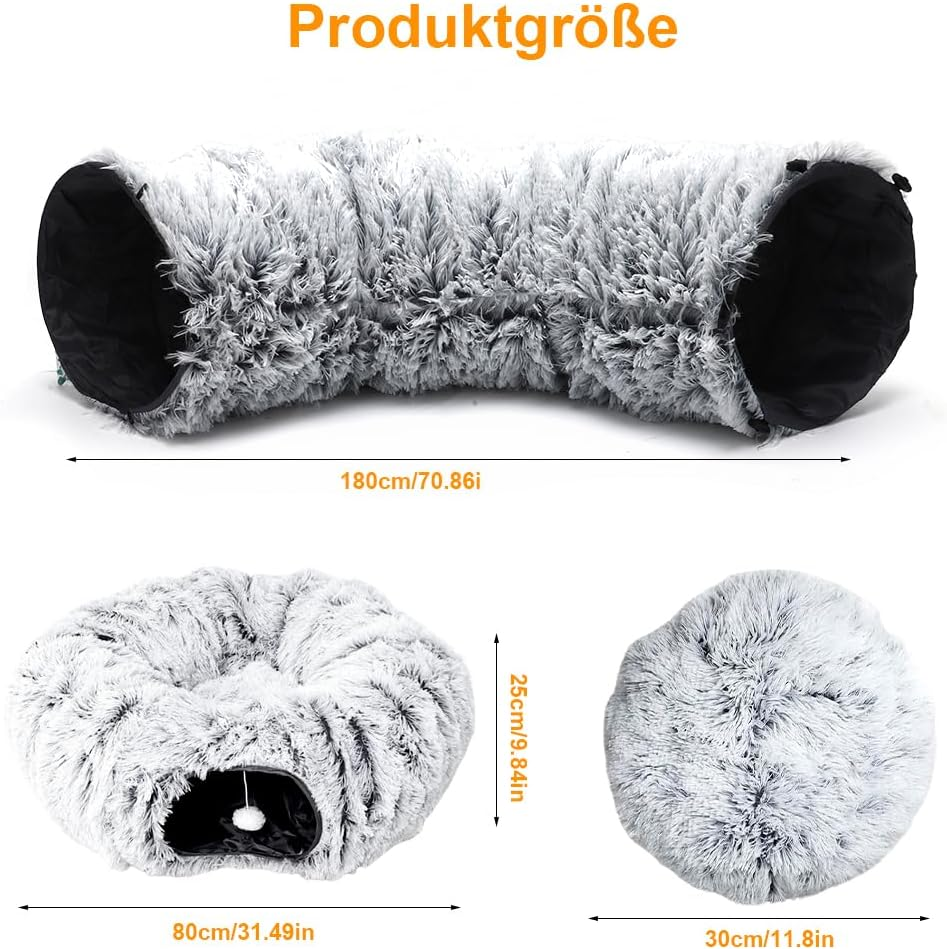 CEWROM Plush Cat Tunnel, Cat Bed for Indoor Cats, Cat Tunnel XXL Large Cats with Sleeping Area, Rustling Tunnel for Cats, Cat Tunnel XXL Ultra Soft round Doughnut Shape, Cat Toy Grey image number 3
