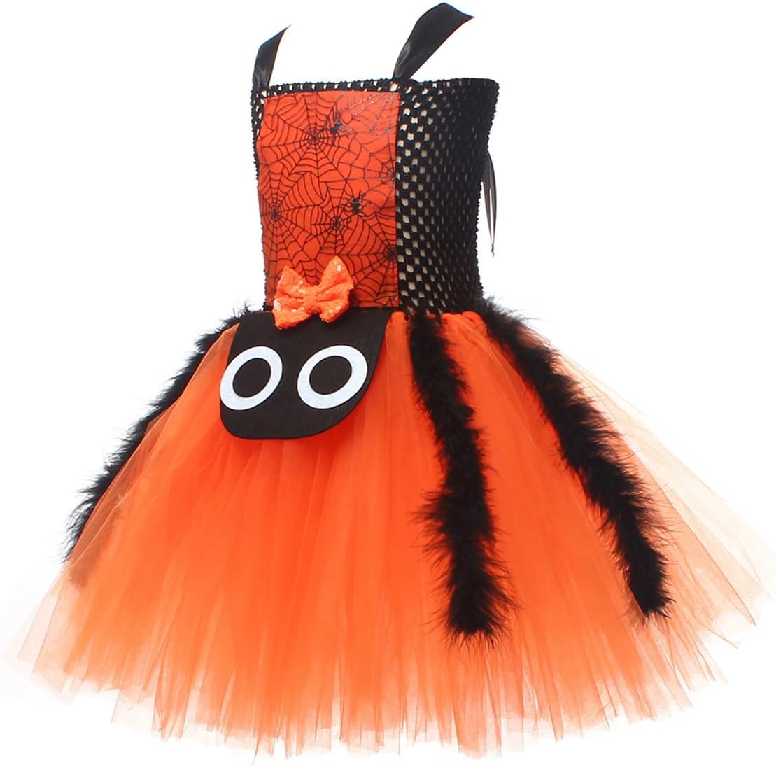 IBAKOM Witch Costume Girls Halloween Costume Children 2-Piece Cosplay Outfit Dress X 1 + Witch Broom X 1 Tulle Dress Wizard Costume Fancy Dress Costume for Carnival Cosplay Party Festival Orange 10-12 image number 4