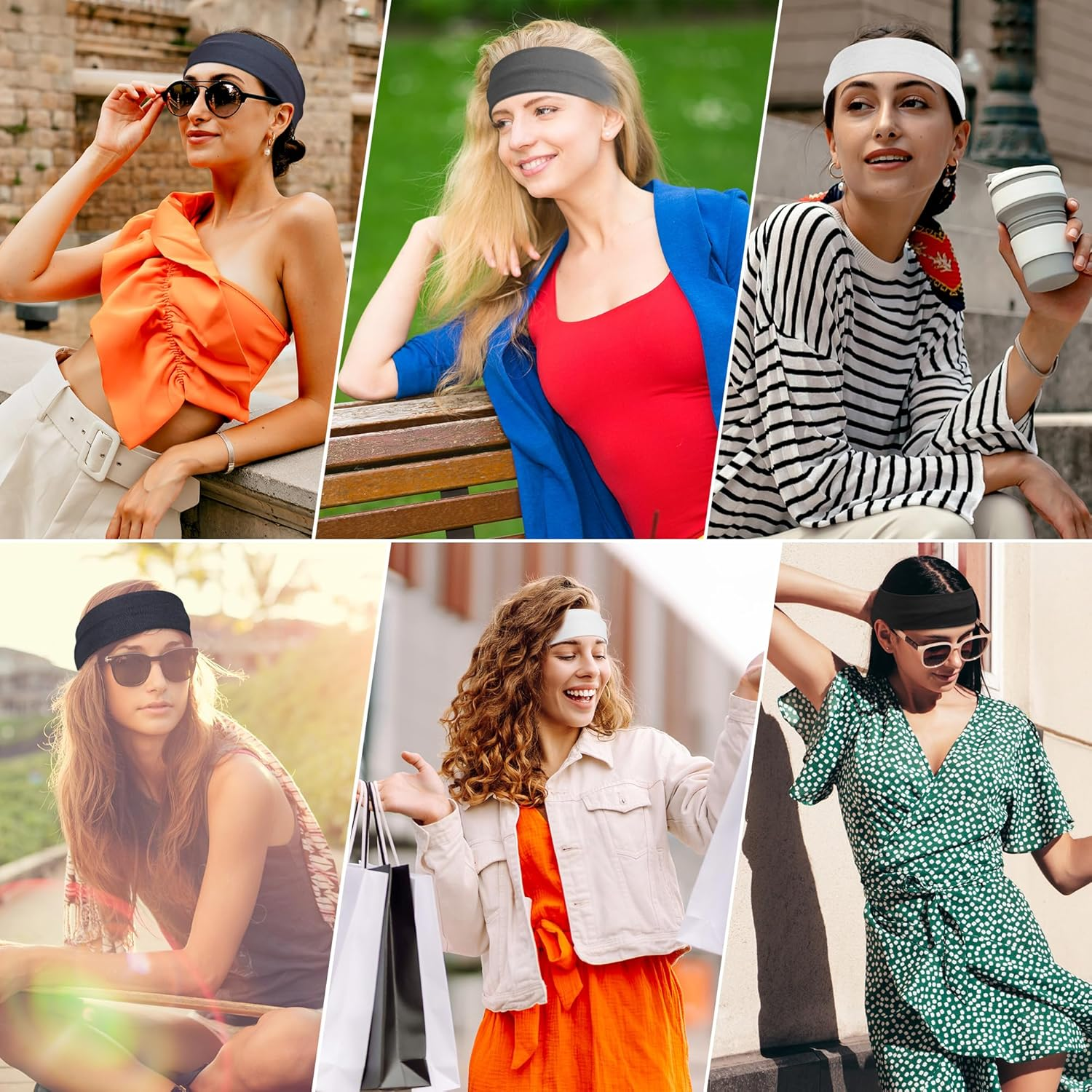 Headbands for Women Non Slip - Stylish Sports Hair Bands for Women'S Hair - Soft Cotton Cloth Stretchy Headbands for Women for Yoga, Outdoor Exercise Running - Bohemian Colors image number 6