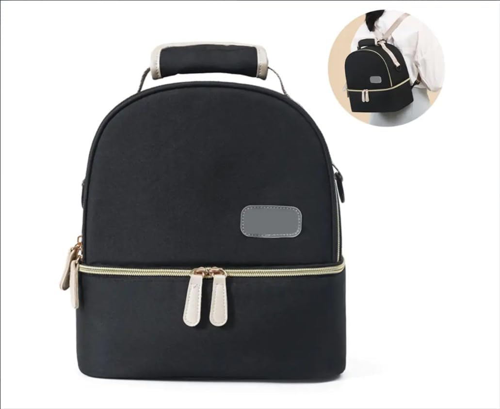 20L Insulated Double Layer Multifunction Cooler Bag Breast Milk Feeding Bottle Storage Lunch Bag Morden Design Leak Proof Water Resistant Picnic Travel Work School Storage Box Camping Black