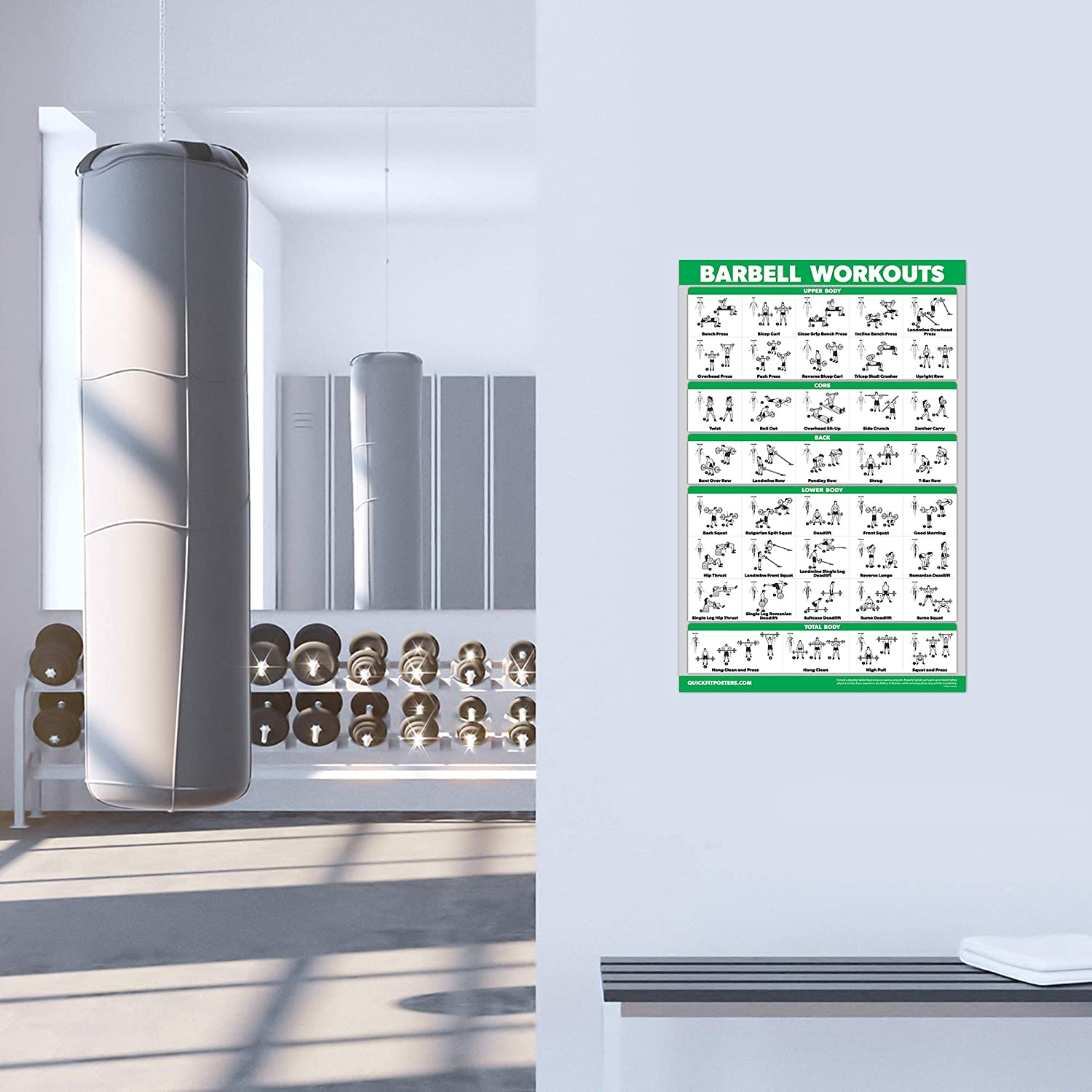 10 Pack - Exercise Workout Poster Set - Dumbbell, Suspension, Kettlebell, Resistance Bands, Stretching, Bodyweight, Barbell, Yoga Poses, Exercise Ball, Muscular System Chart (LAMINATED, 18" X 27") image number 6