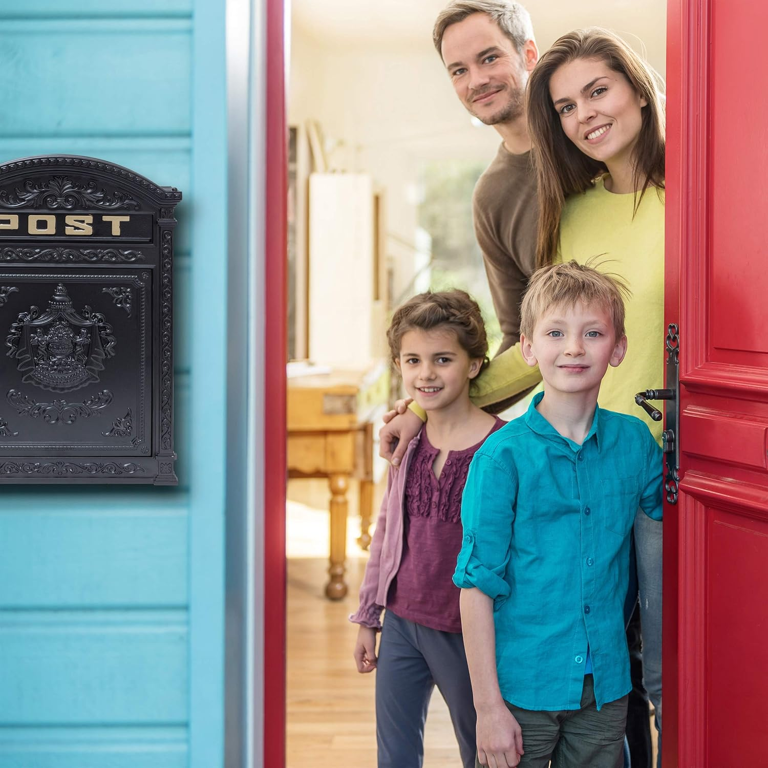 Relaxdays Antique Letterbox, 44.5 X 31 X 9.5 Cm, English-Style Wall-Mount Mailbox, Cast Aluminum, for DIN A4 Letters, with Roof, Black - Black image number 5