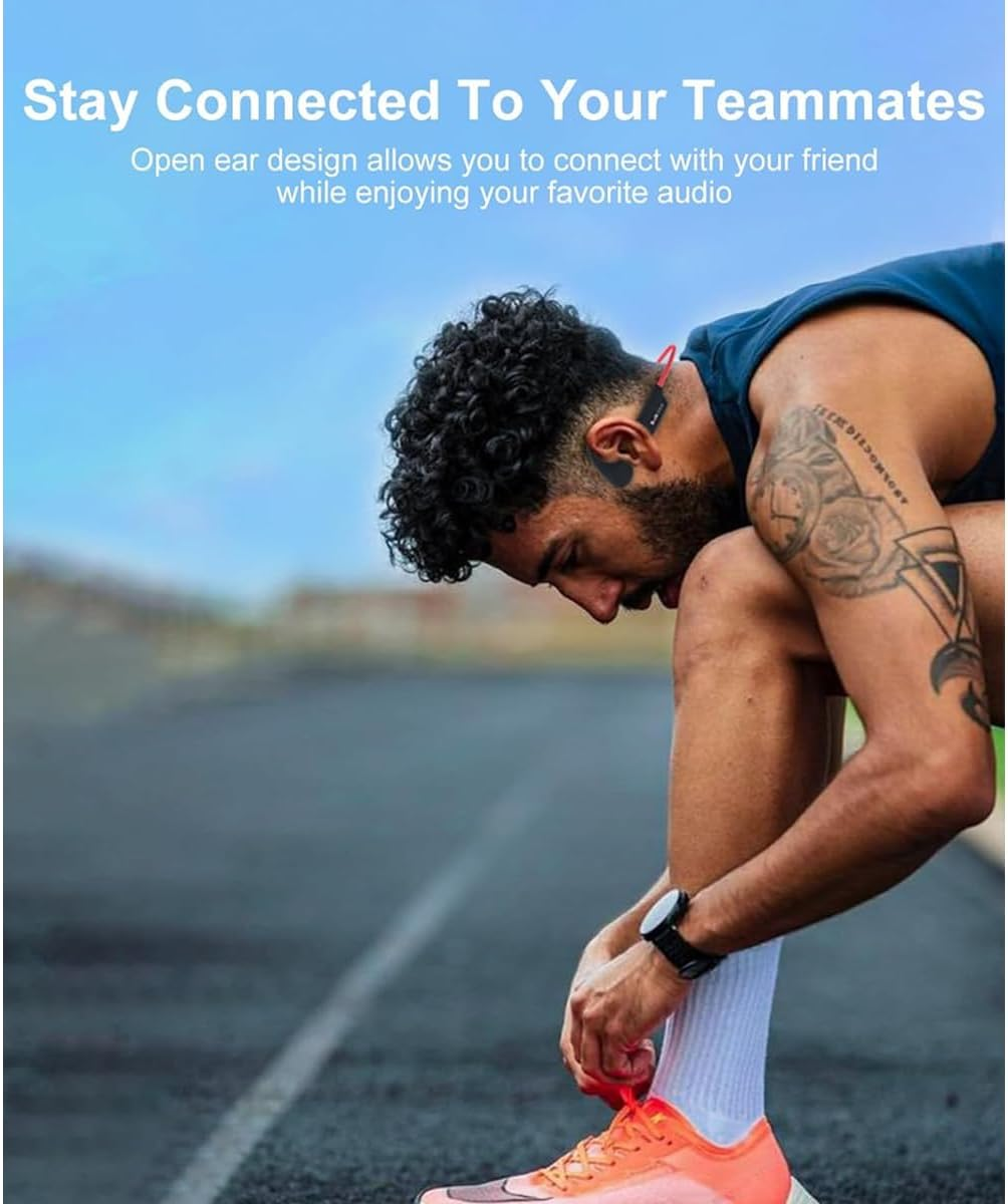 Rockshine Conduction Openair Headphones - Bluetooth Rechargeable Designed for Sports and Fitness Activities - Enjoy Audio While Staying Aware of Your Surroundings(Red)