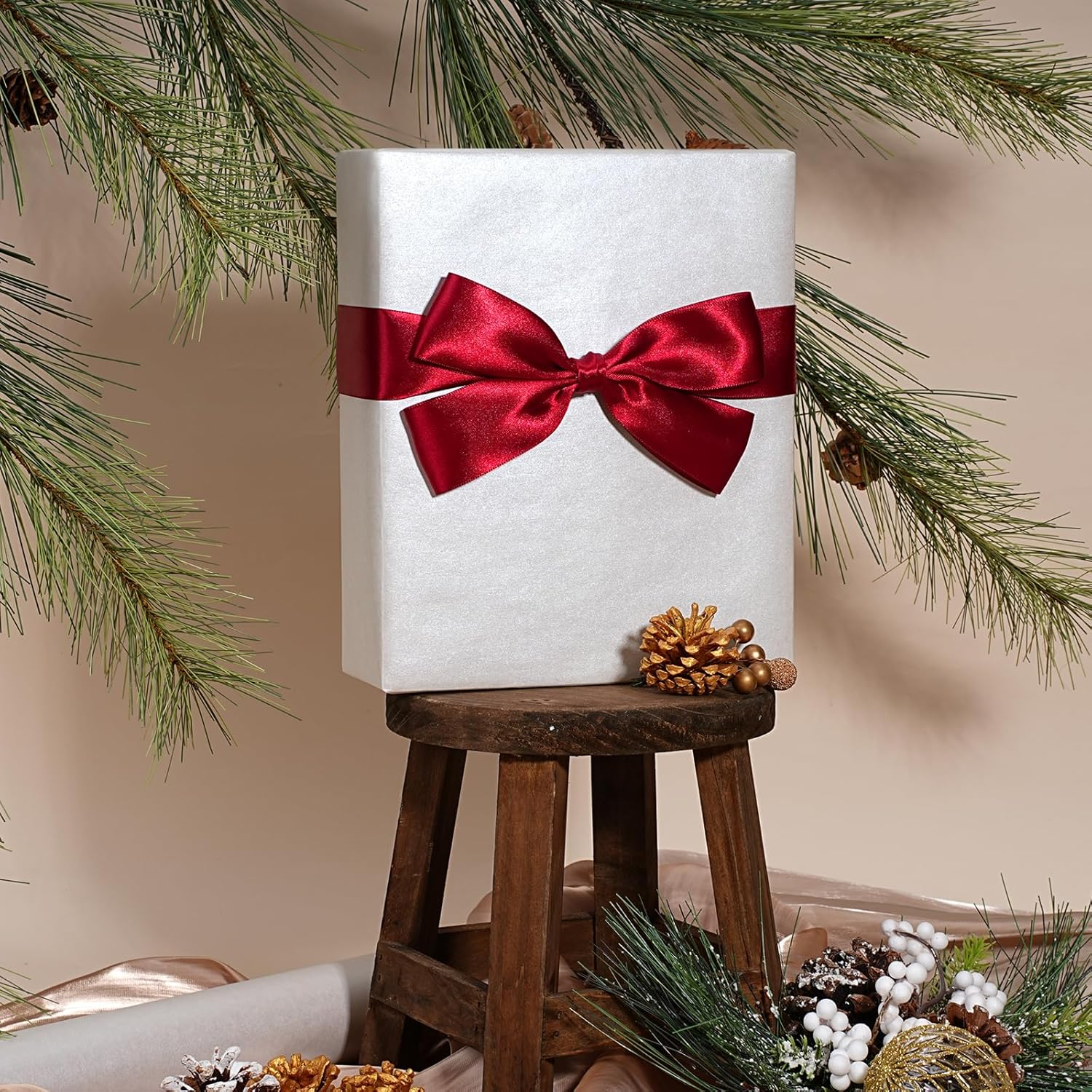 WRAPLA White Wrapping Paper 43Cm X 10M Solid Color Pearly-Lustre Paper, Gift Wrapping Paper Rolls for Wedding, Birthday, Bridal Shower, Christmas, Baby Shower(17In X 33Ft) - Black image number 4