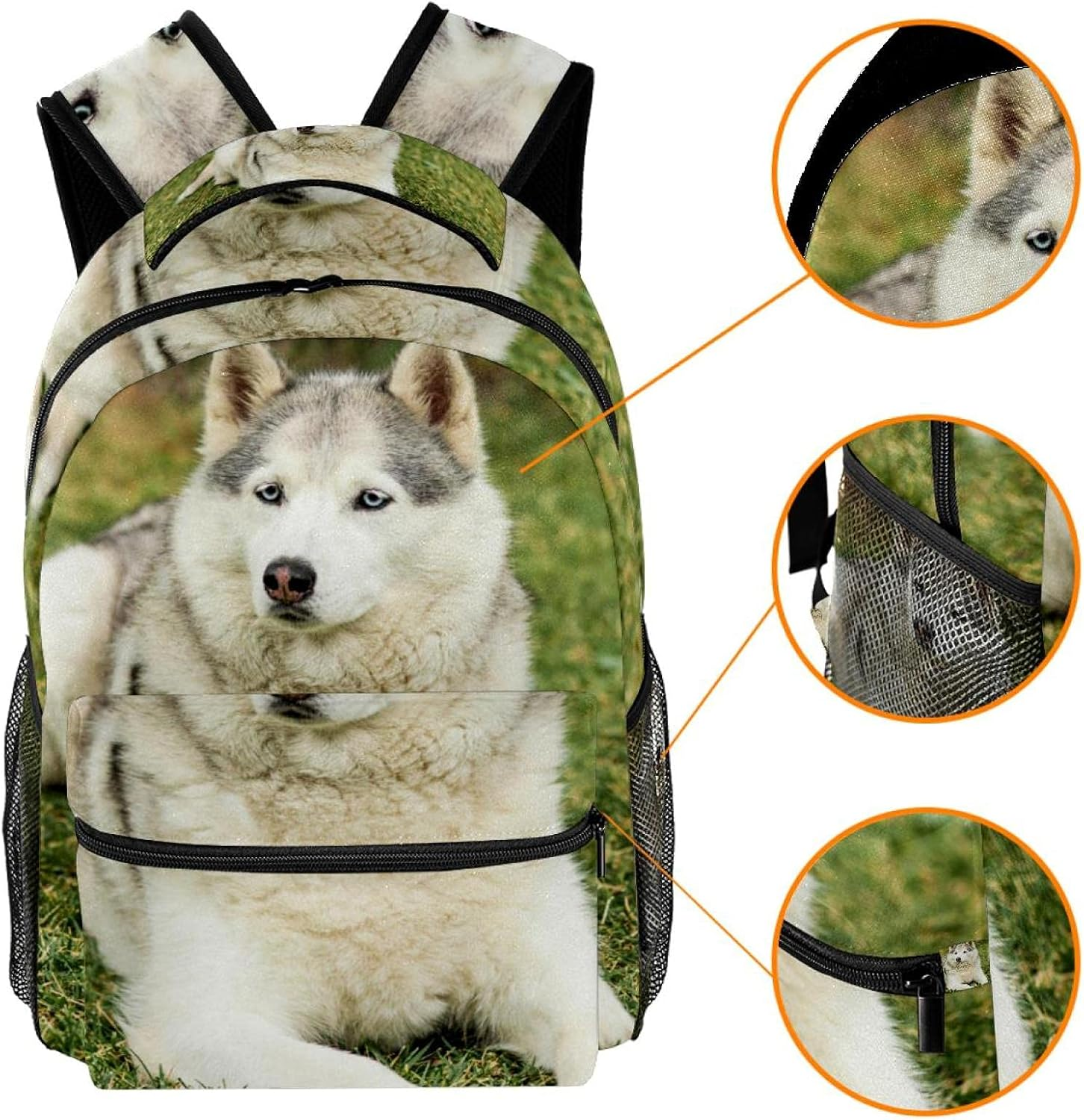 Portrait of Husky Backpack Students Shoulder Bags Travel Bag College School Tote Backpacks image number 1