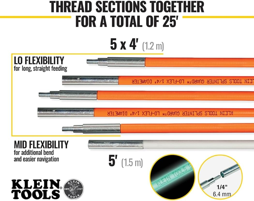 KLEIN TOOLS Fish and Glow Rod Set, Extra Durable, Lightweight and Available in a Variety of Lengths and Flexibilities, 56325, 25-Feet image number 3