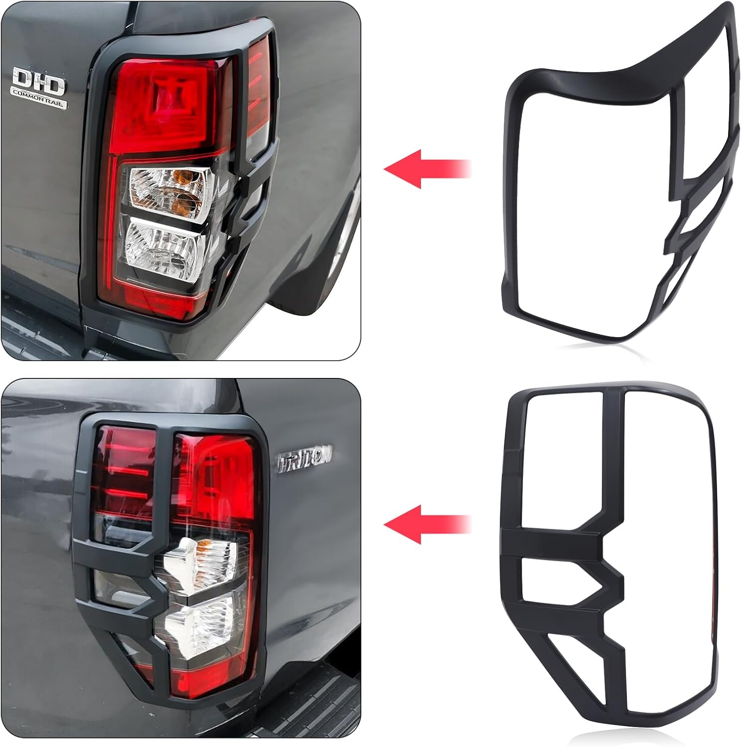 For Mitsubishi Triton MR 2019-2023 Accessories Headlight Tail Light Cover Trims, Front Rear Light Lamp Guard Protector Cover Trim Surround Frame, Matte Black Ute Exterior, 4Pcs/Set image number 1