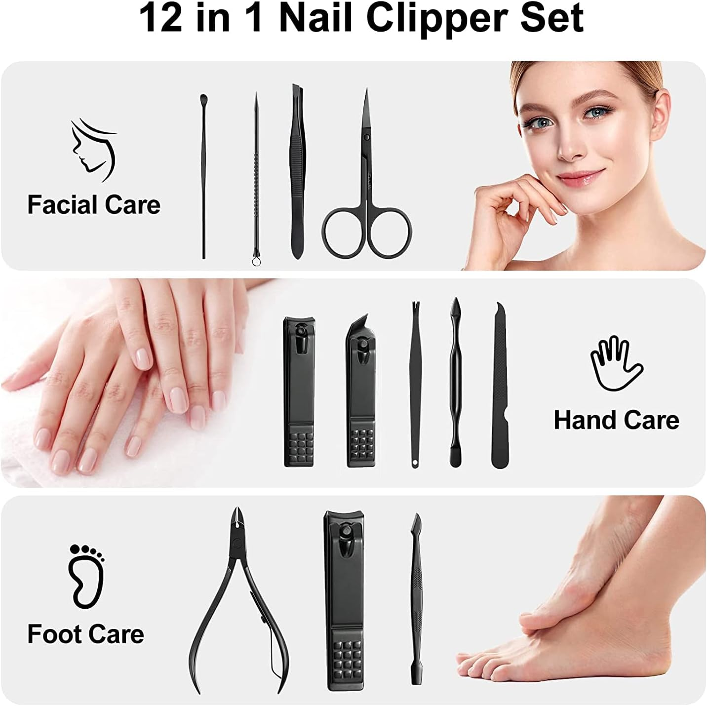 QYLHH 12 in 1 Manicure Set Pedicure Kit Nail Nippers Toenail File Clipper for Foot &Hand Nail Polish image number 5
