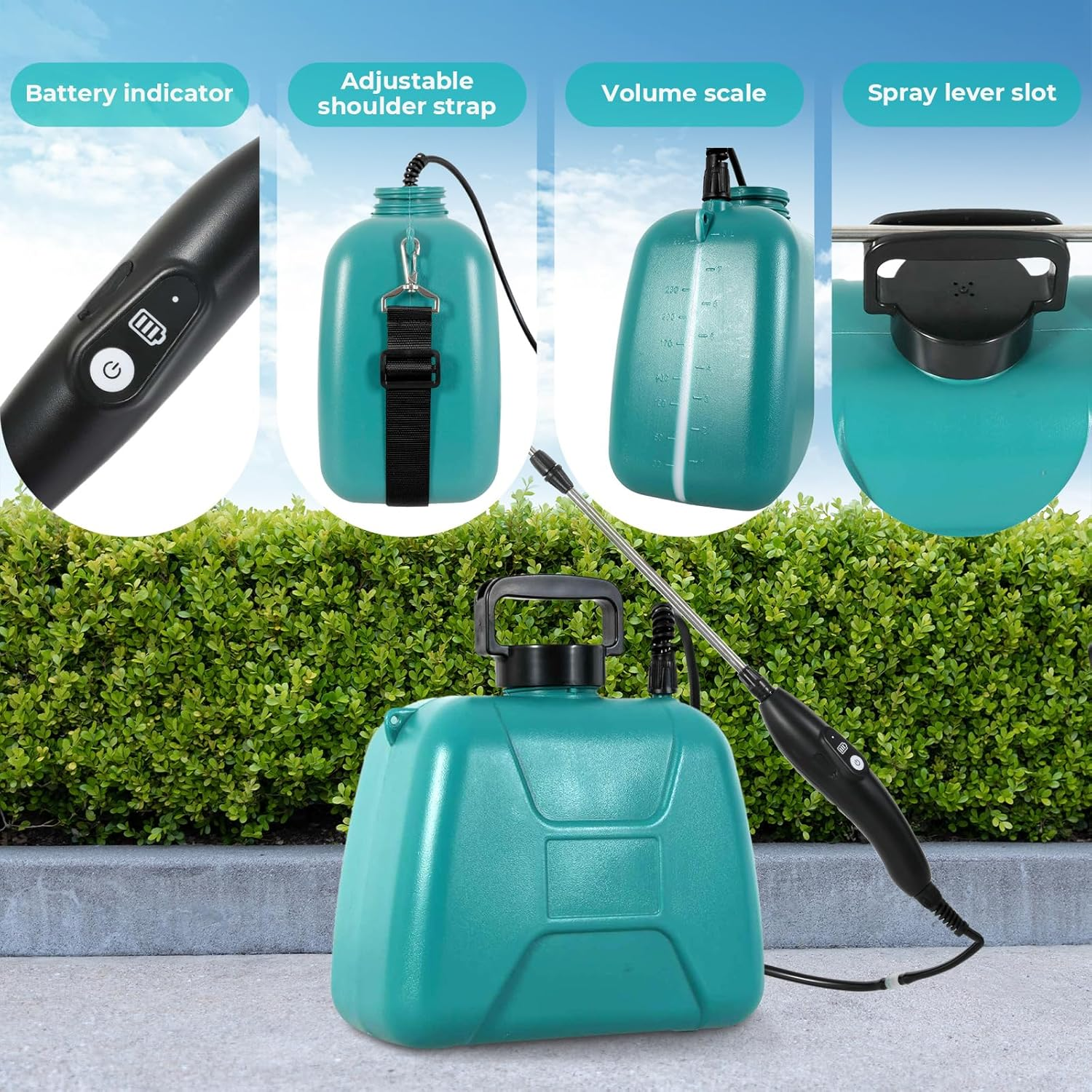 Traderight Battery Powered Sprayer, 8L Electric Weed Sprayer, 3 Mist Nozzles, Rechargeable Handle, Shoulder Type, Adjustable Telescopic Wand, Portable Automatic Sprayers for Garden Yard Lawn