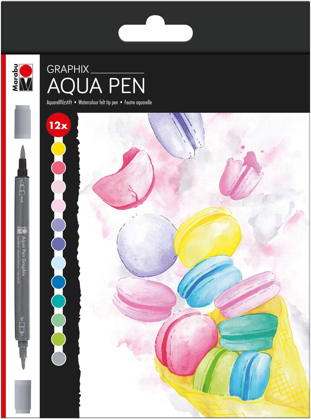 Marabu 014500000105 - Aqua Pen Graphix, Ice Ice Baby, Watercolour Felt Pens in Set with 12 Colours, Brilliant Colours, Water-Based Ink, with Double Tip, Watercolour Paper image number 4