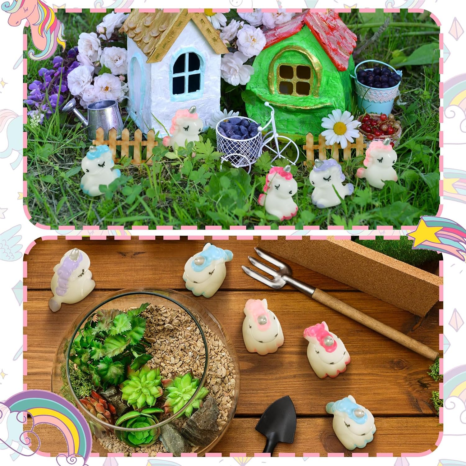 Barydat 60 Pcs Micro Unicorn Miniature Figurines Garden Tiny Unicorn Dollhouse Fairy Garden Accessories Moss Landscape Mini Resin Animals Cake Topper DIY Terrarium Crafts Ornament image number 1