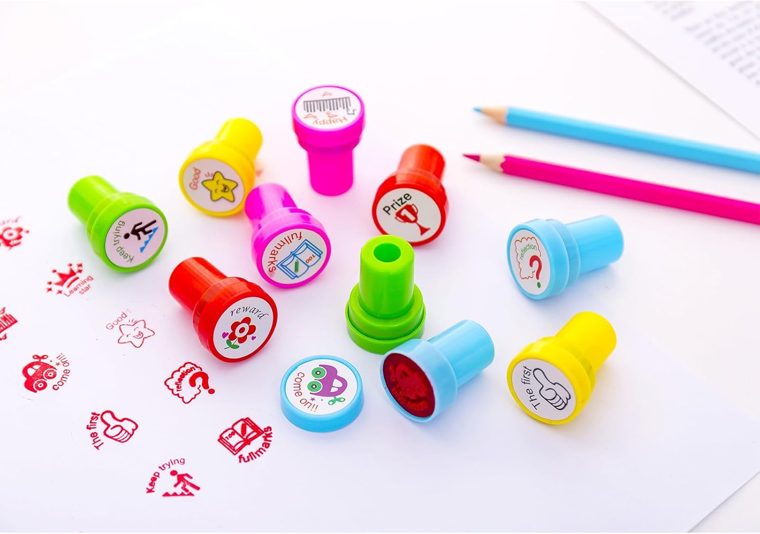 Self-Inking Teacher Stamp Set, 10 Pcs Motivational Stamps for Grading & Encouragement,Teacher Supplies (Different Kinds)