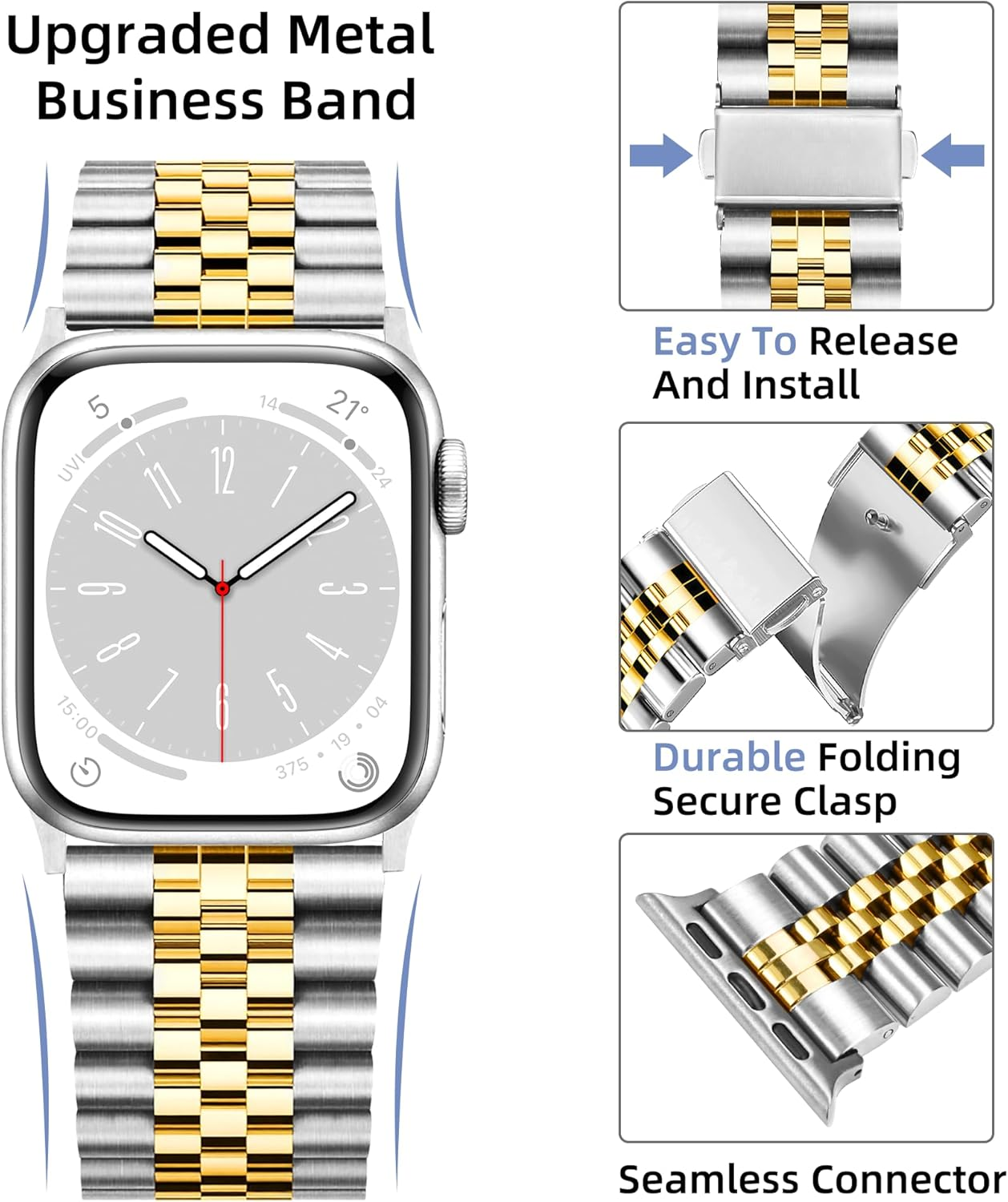 Vamyzji Compatible with Apple Watch Band 49Mm 46Mm 45Mm 44Mm 42Mm 40Mm 41Mm 38Mm, Metal Apple Watch Strap for Iwatch Ultra 3 2 1 Series 11 10 9 8 7 6 5 4 SE 3 2 1, Stainless Steel Bands for Women/Men