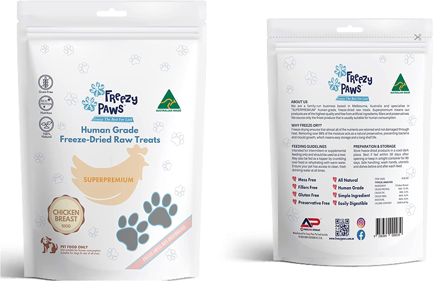 FREEZY Paws Freeze Dried Chicken Breast Treats 100G