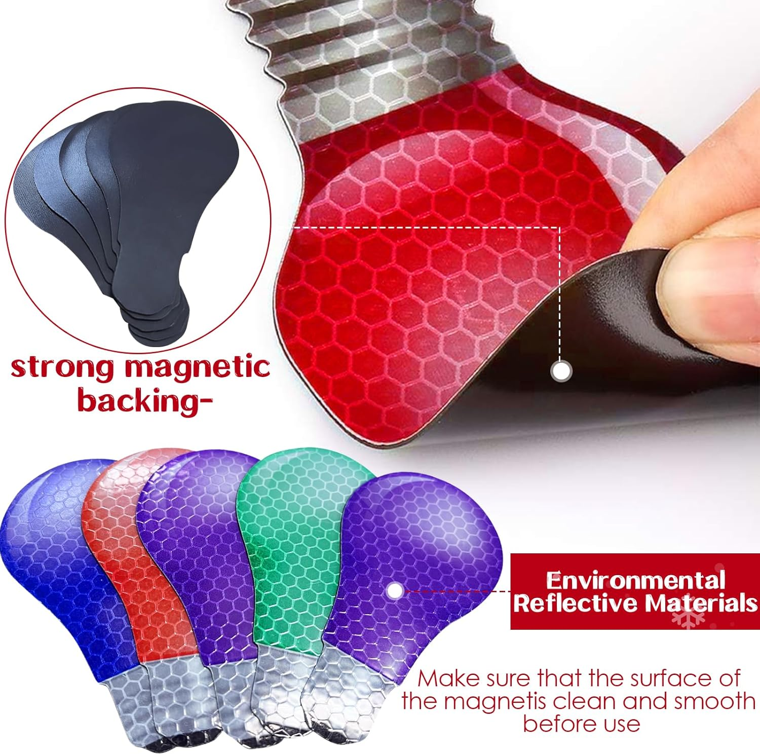 Christmas Car Refrigerator Magnets Lights Stickers, Reflective Car Magnet Decals Ornament, Christmas Bulb Light Shaped Magnets Set, Magnetic Wires Ornaments Decor (Colorful-18Pcs) image number 3