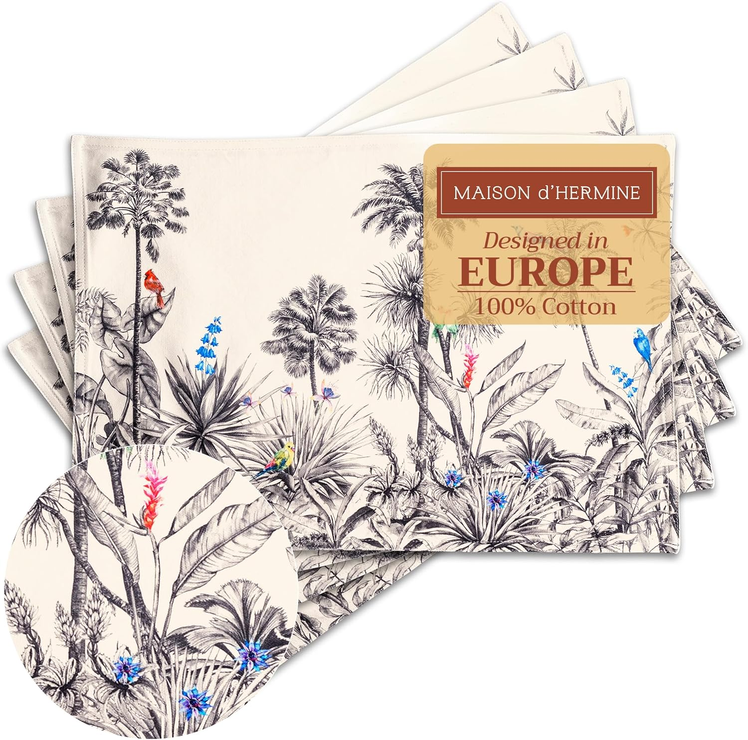 Maison D'Hermine Placemats Set of 4 100% Cotton Washable Cloth Place Mats, Reusable Table Mats for Kitchen Dining Decoration, Party, Wedding, Restaurant (Kashmir Paisley, 13" X 19")