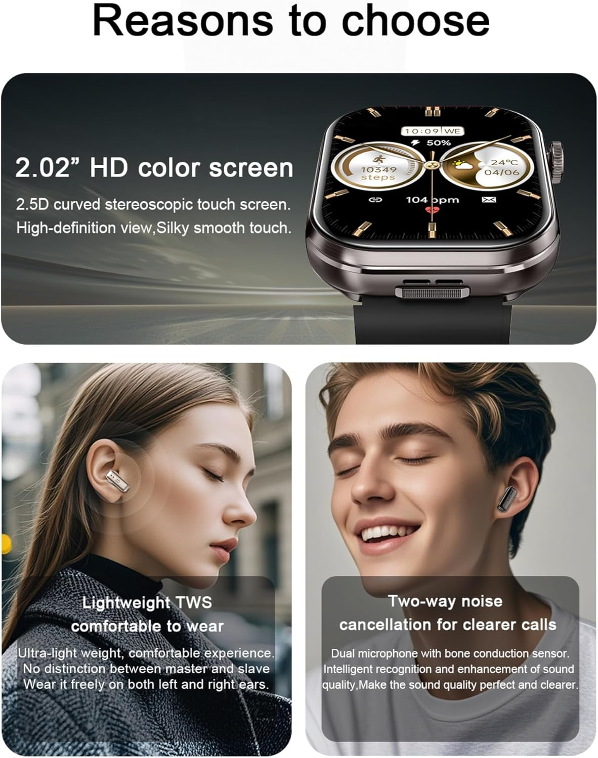 AIEK Smart Watch, Built-In Bluetooth Headphones Heart Rate Sleep Blood Pressure Monitor 2 Inch Touch Display Fitness Watch for Ios Android Smartphone Sports Watch for Men Women (Silver) image number 6