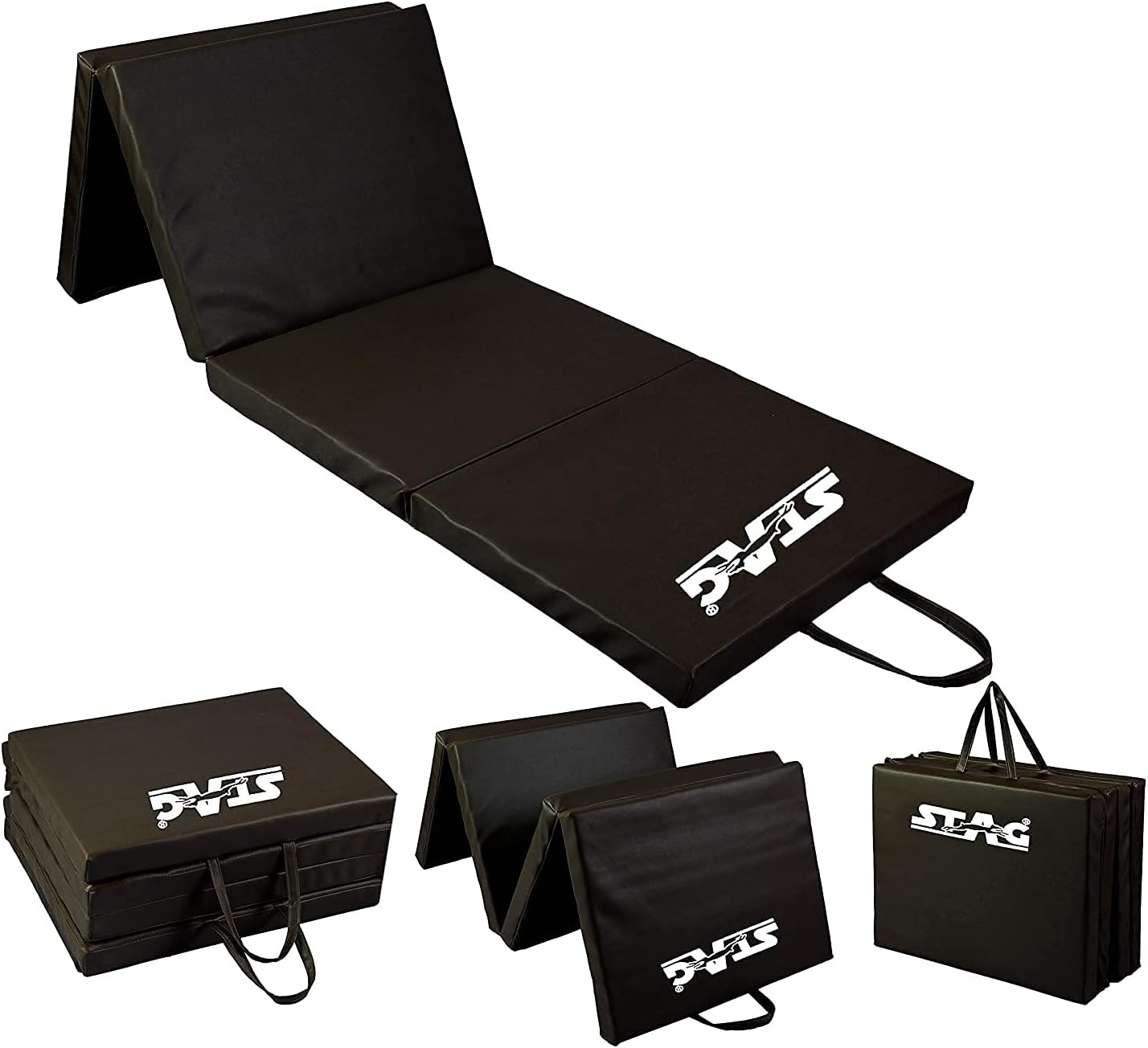Stag Multi Purpose Foldable Fitness Mat (Black, Size - 180Cm X 60Cm X 4Cm) | Material - Polypropylene, Leather | Yoga Mat Thick | Gym Mat | Gymnastic Mat | Workout Mat | Exercise Mat | Non Slip Mat image number 5