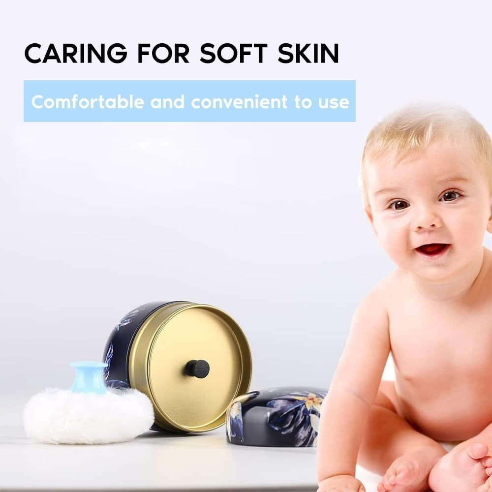 2 Pcs Body Powder Puff and Container Portable for Baby&Women Loose Powder Case Home Travel Powder Box