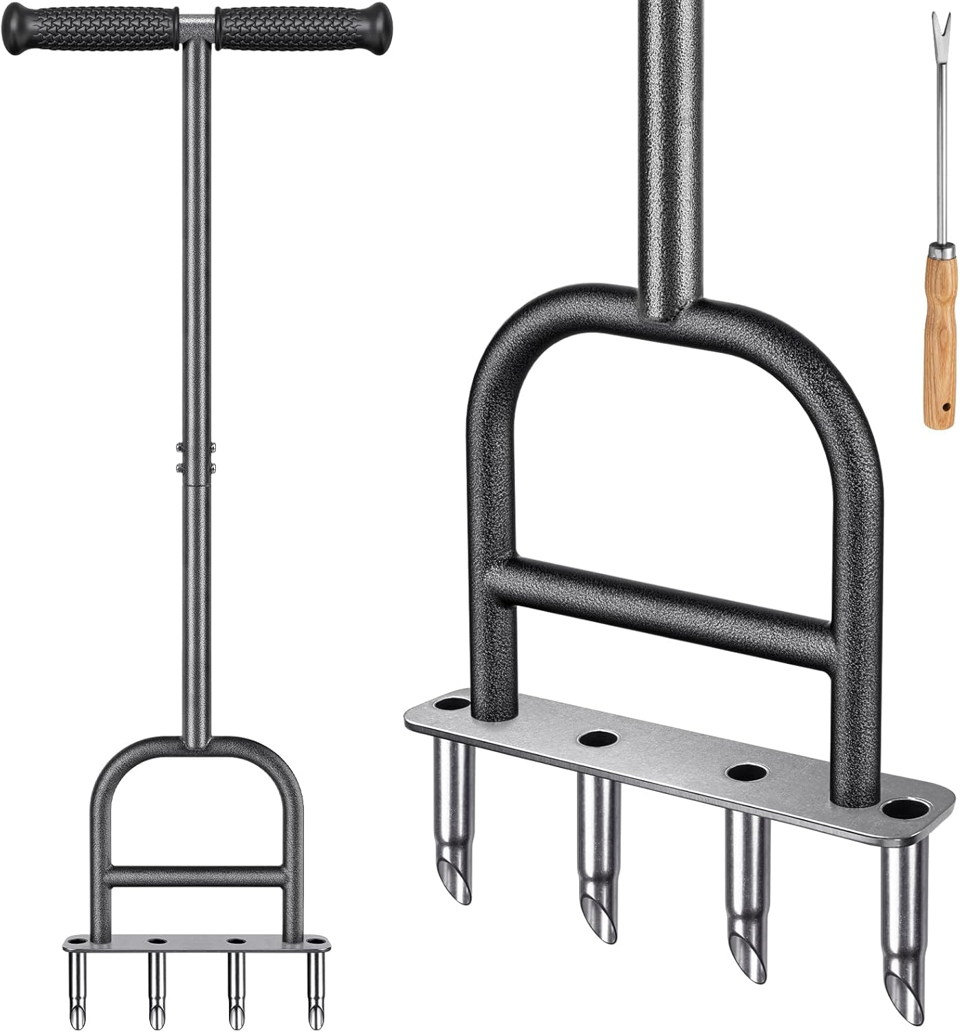 Dolibest Lawn Coring Aerator, Manual Lawn Aerator, 4 Stainless Stee Corer Plug Aerator with Soft Rubber Grip, Pre-Assembled Manual Grass Aerating Tool & Cleaning Hand Tool for Improving Lawn Health image number 1