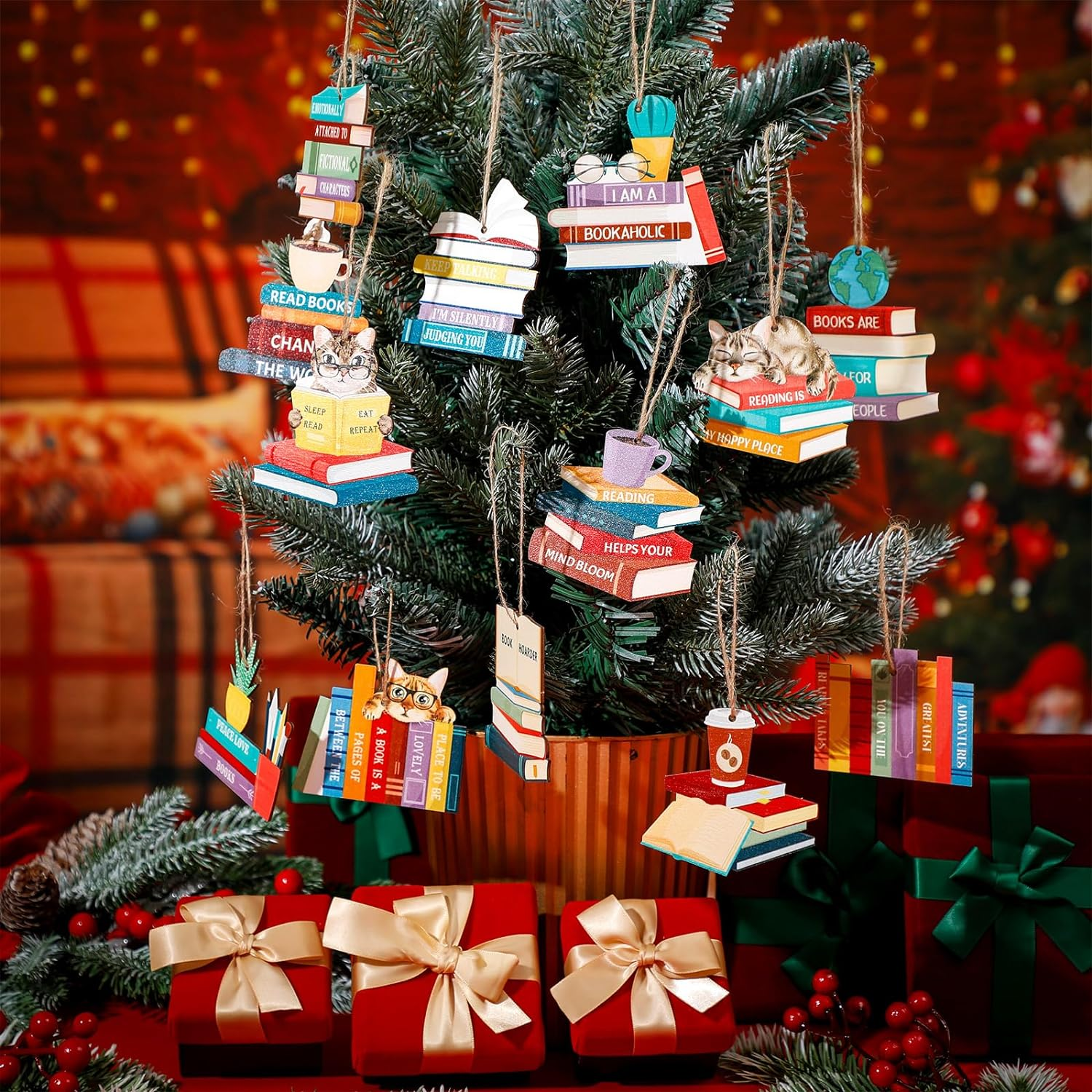 Beeveer 26 Pcs Wooden Book Ornaments Book Lovers Gifts for Women Hanging Wooden Decor for Bookish Valentine'S Day Ornaments Gifts for Librarian Bookish Club image number 3