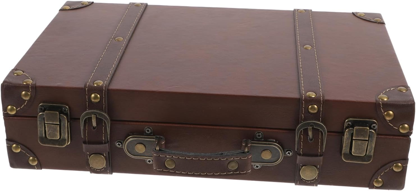 SOLUSTRE Vintage Leather Decorative Trunk Small Retro Suitcase Classic Storage Box for Photo Props and Home D&eacute;cor, Brown Vintage Luggage Decoration for Clothing Store Display image number 6