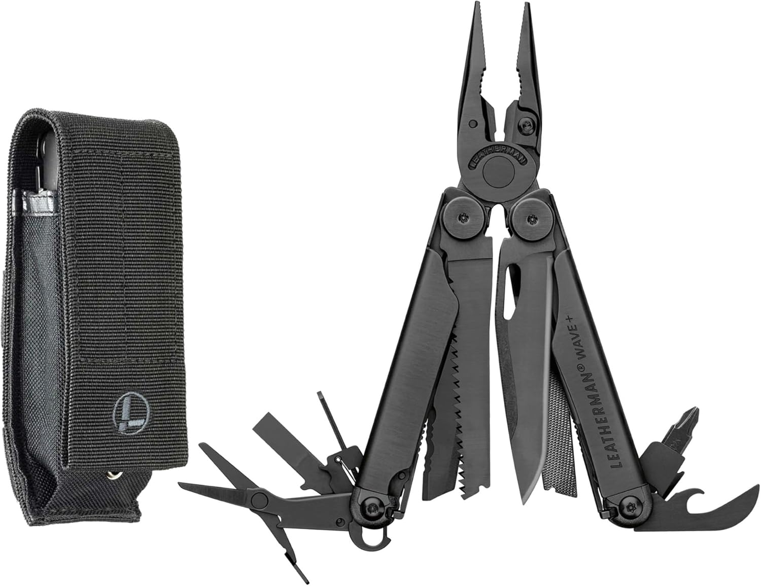 LEATHERMAN, Wave plus Multitool with Premium Replaceable Wire Cutters, Spring-Action Scissors and Nylon Sheath, Black image number 1