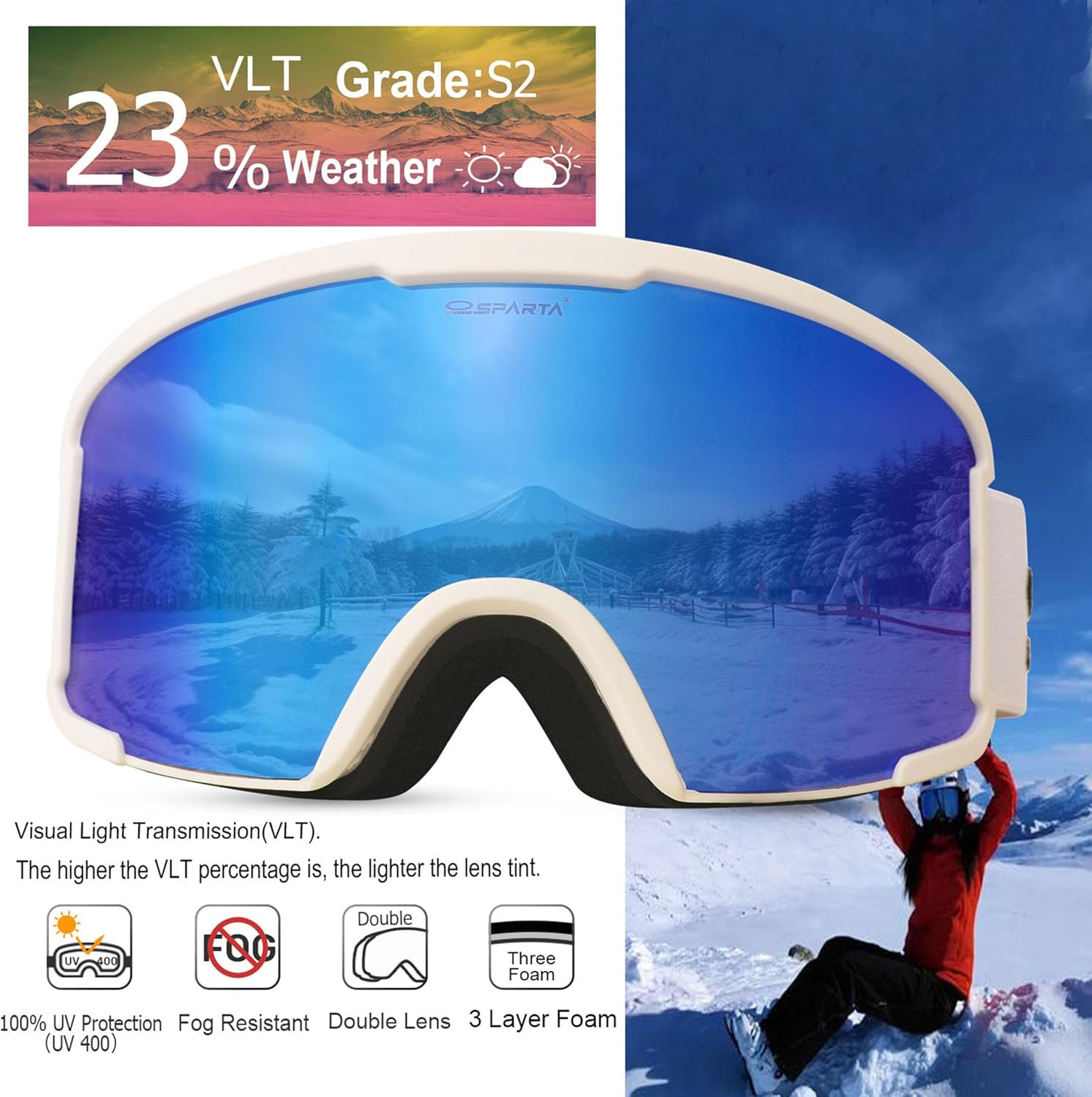 OUTDOOR SPARTA Snow Sports Goggles- Helmet Compatible Ski Goggles for Men & Women with 100% UV Protection image number 3